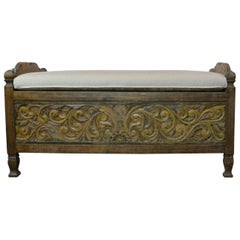 Carved Wood Bench with Loose Cushion