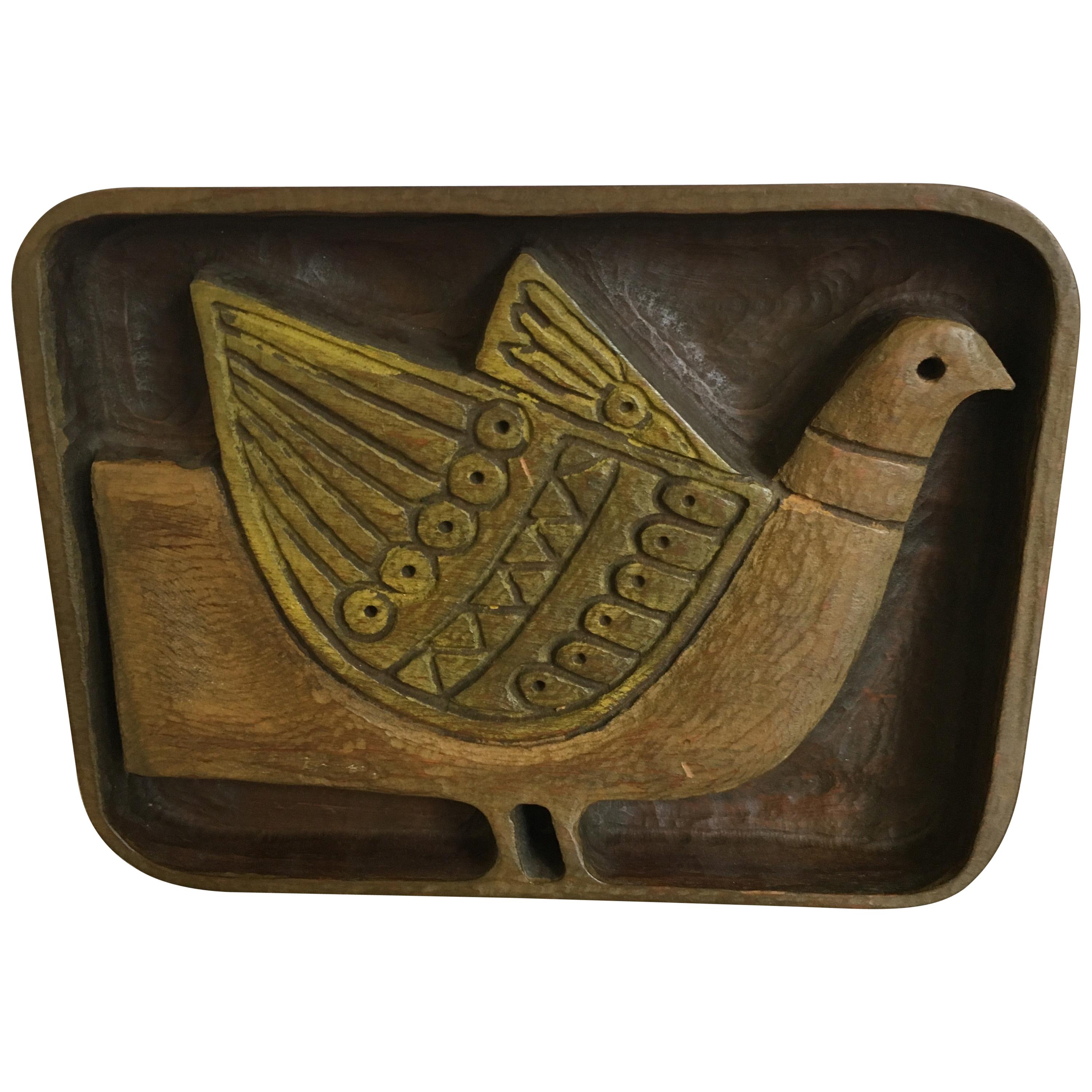 Carved Wood Bird Plaque by Evelyn Ackerman