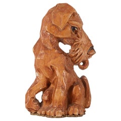 Vintage Carved wood bookend depicting a fox terrier dog, England 1950. 