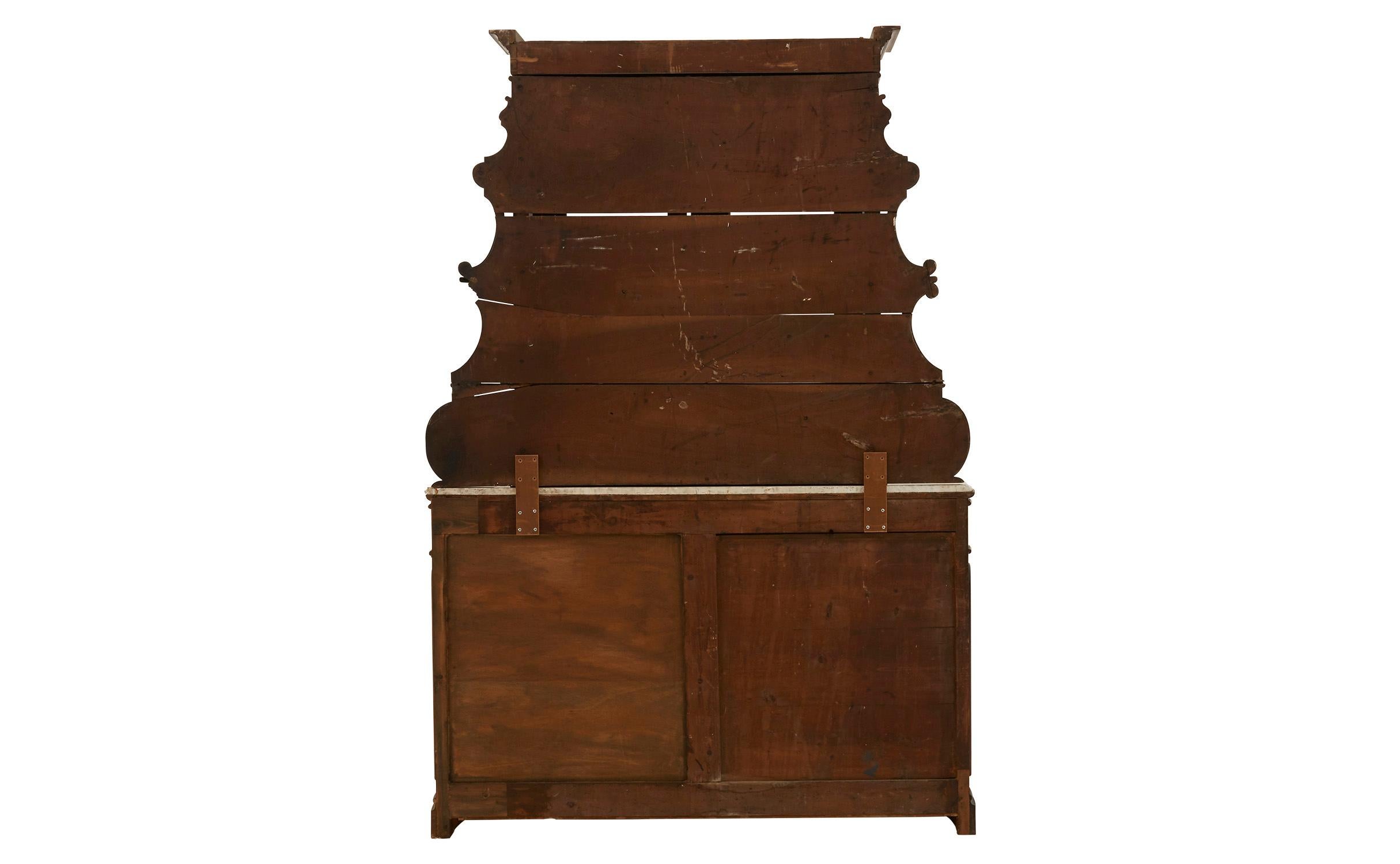 20th Century Carved Wood Breakfront Cabinet with Marble Top