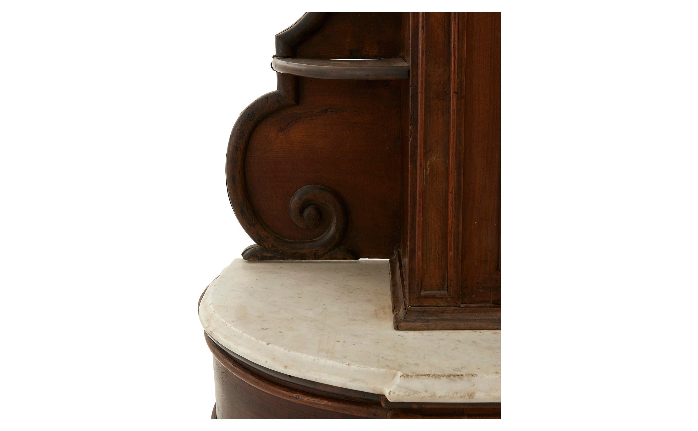 Carved Wood Breakfront Cabinet with Marble Top 1