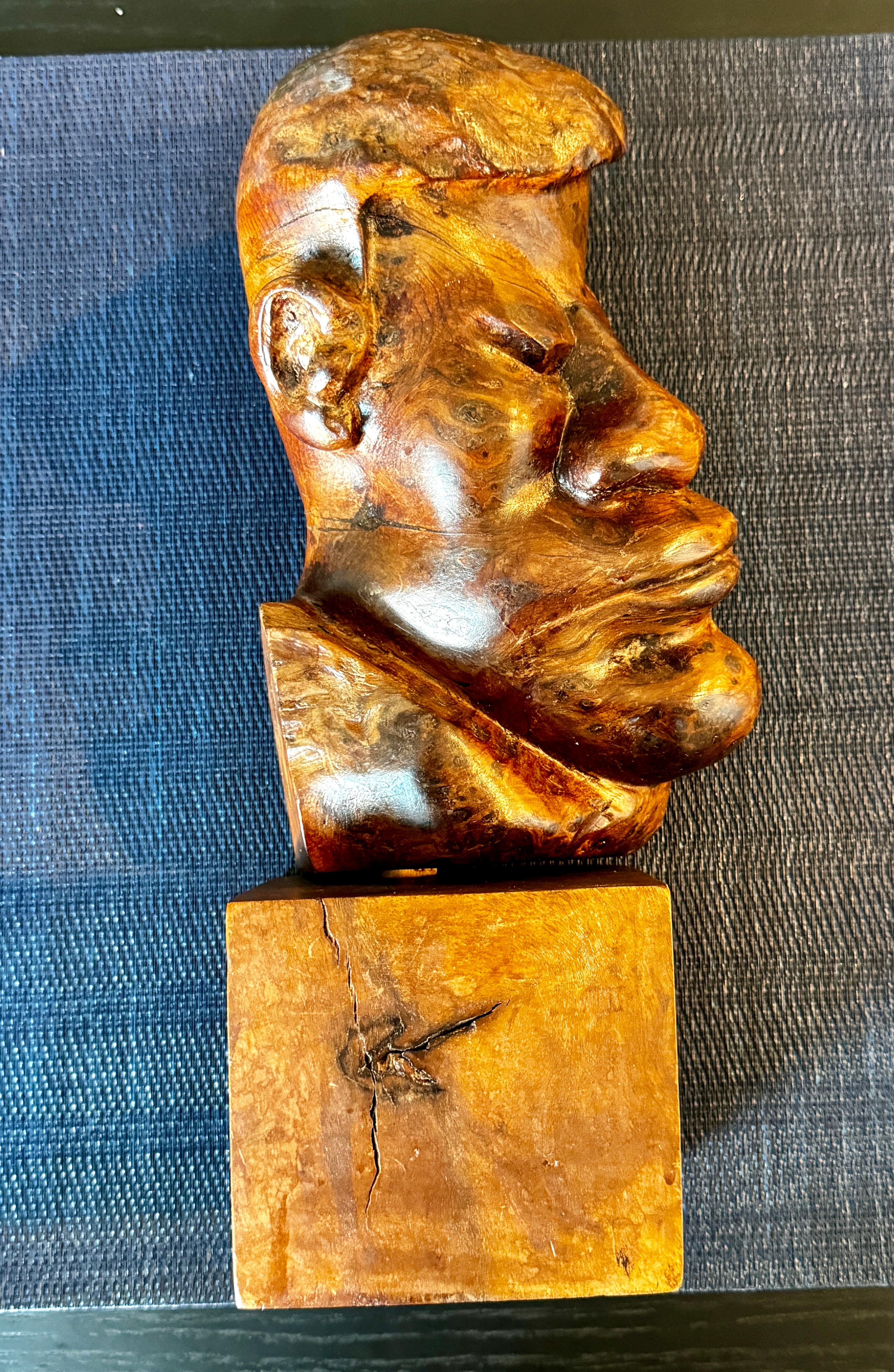 Carved Wood Bust of African American Man 

Signed H. Minor