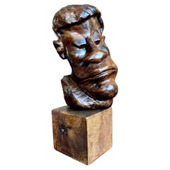 Buste en Wood Wood sculpté d'un homme afro-américain signé H. Minor