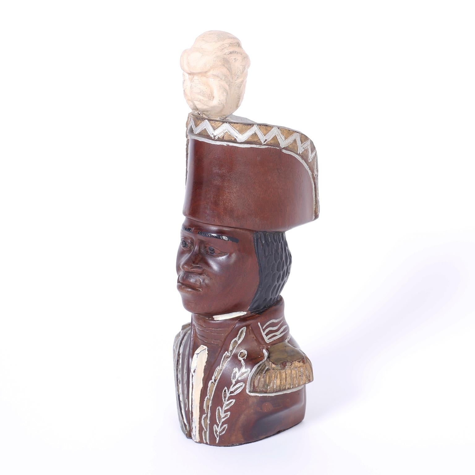 British Colonial Carved Wood Bust of Toussaint Louverture