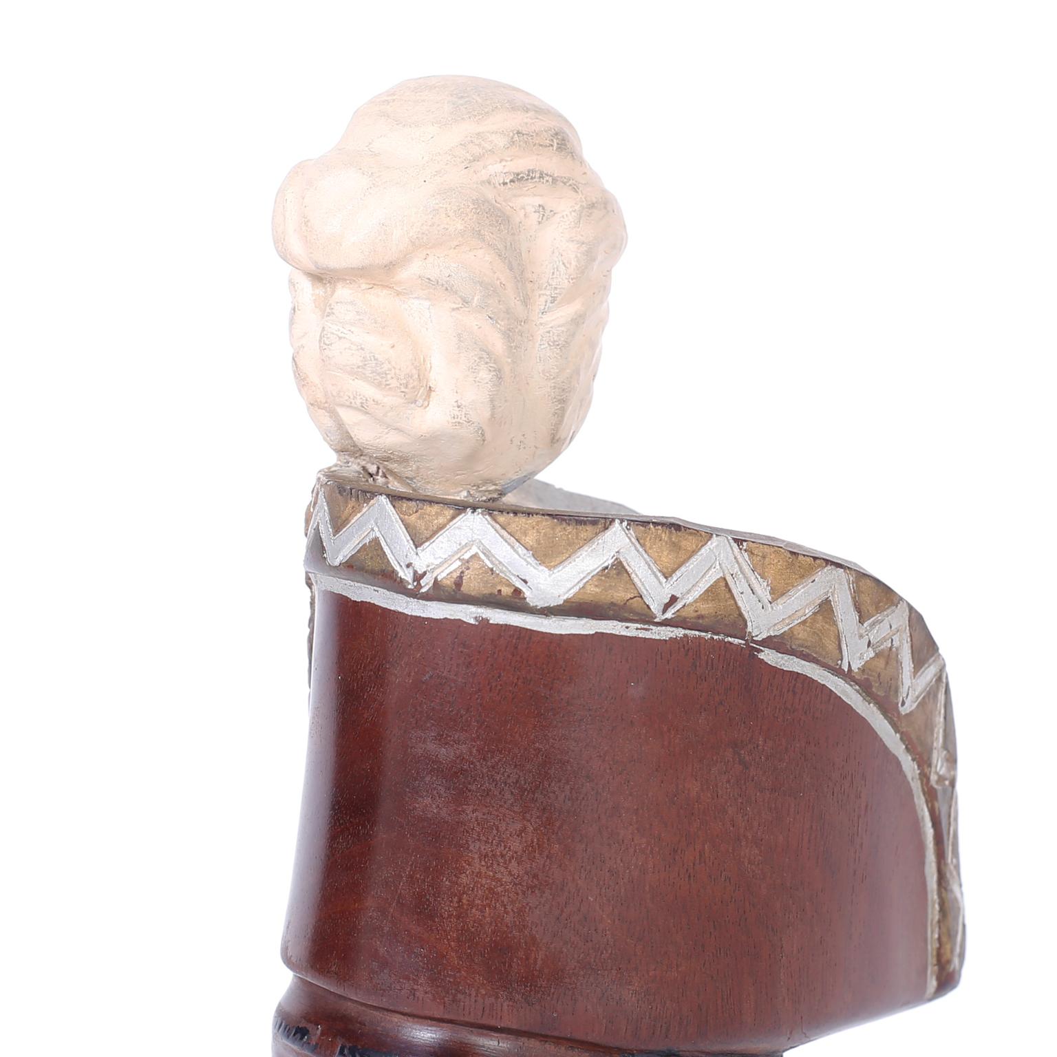 Hand-Carved Carved Wood Bust of Toussaint Louverture