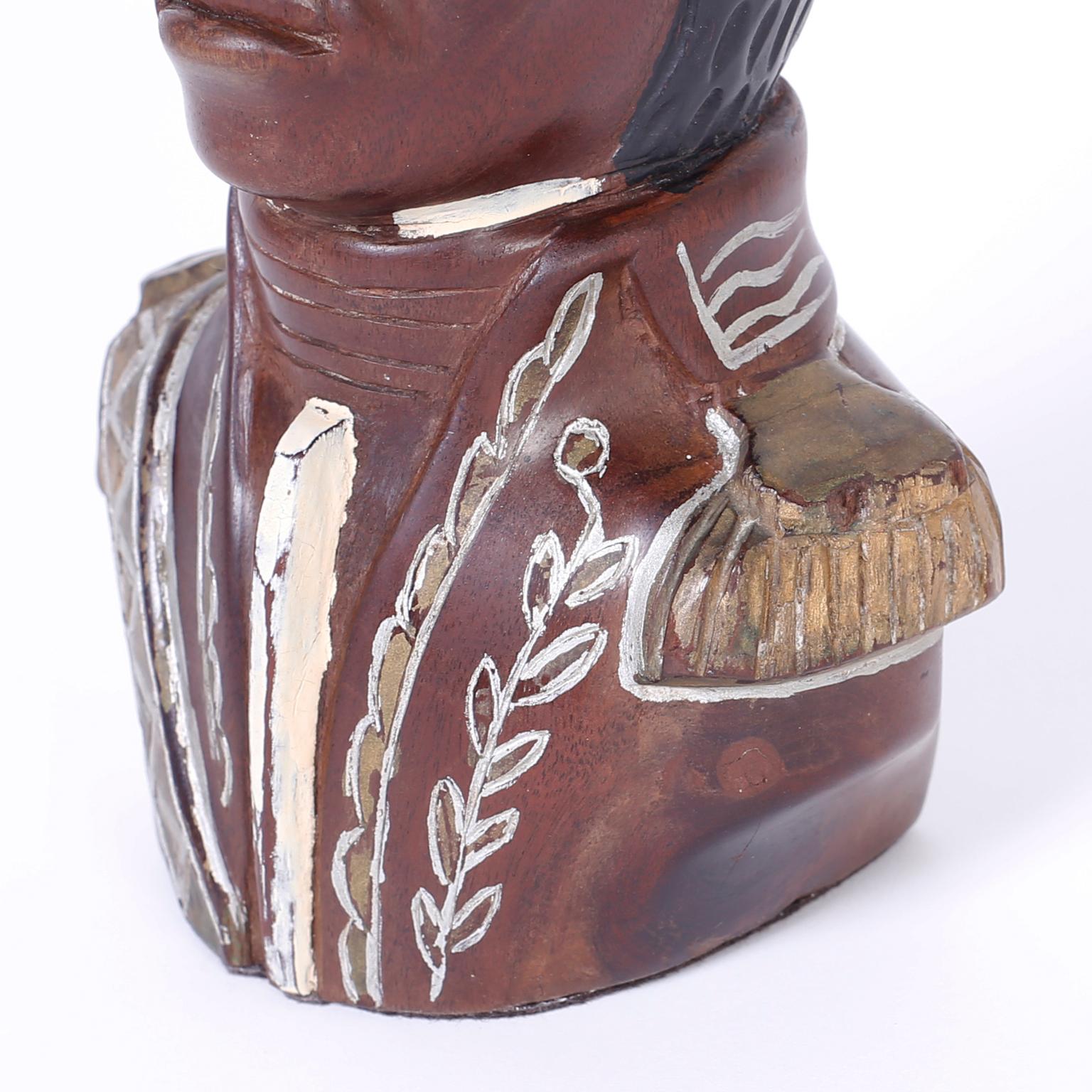 20th Century Carved Wood Bust of Toussaint Louverture