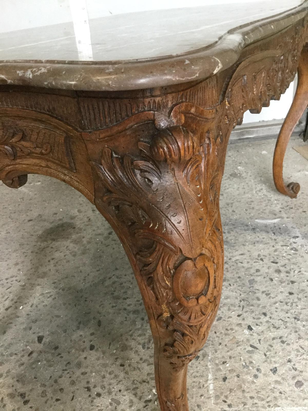 Carved Wood Center Table with Marble Top, France, 18th Century 5
