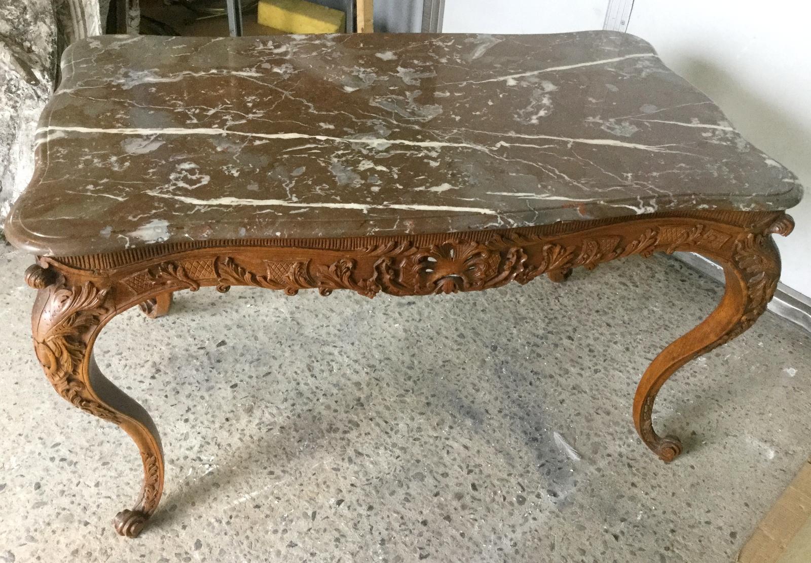 Louis XV Carved Wood Center Table with Marble Top, France, 18th Century