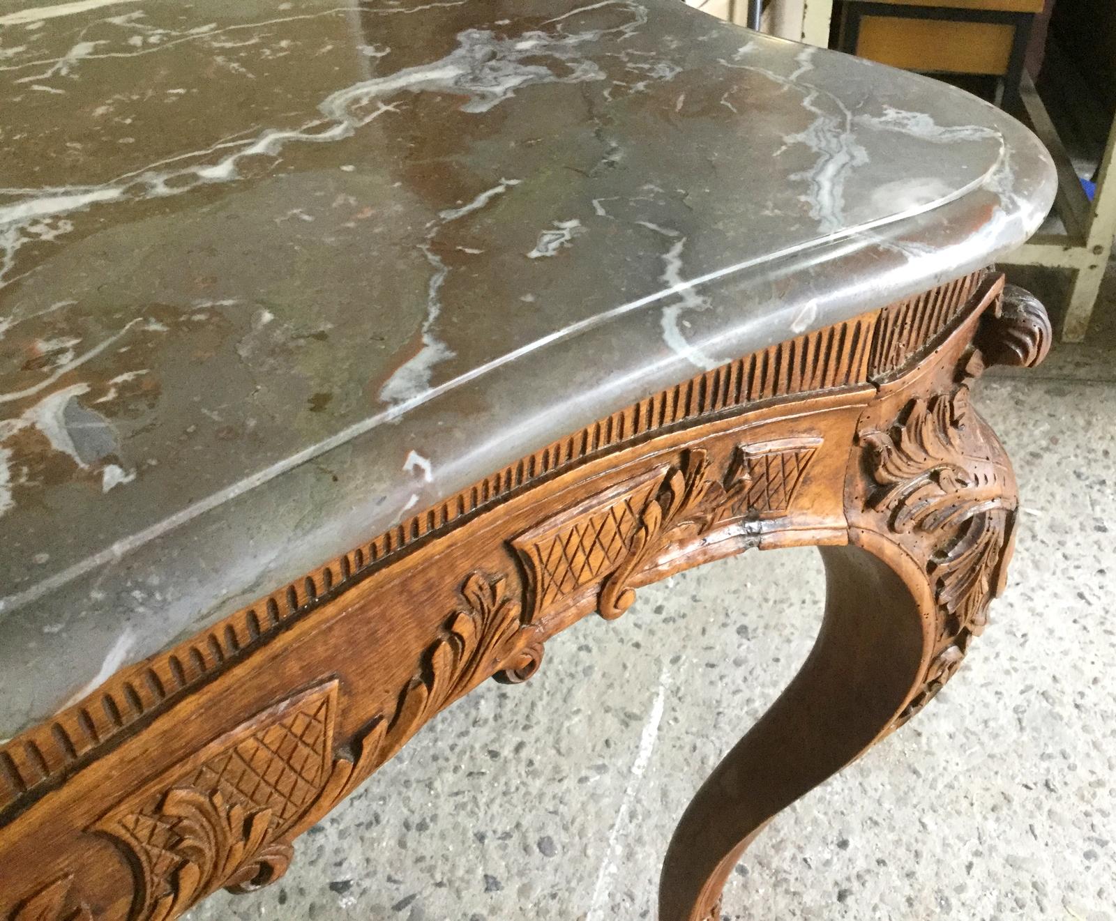 Carved Wood Center Table with Marble Top, France, 18th Century 2