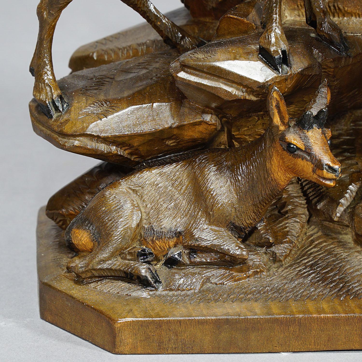 19th Century Carved Wood Chamois Family by Ernst Heissl, Ebensee Austria, circa 1900 For Sale