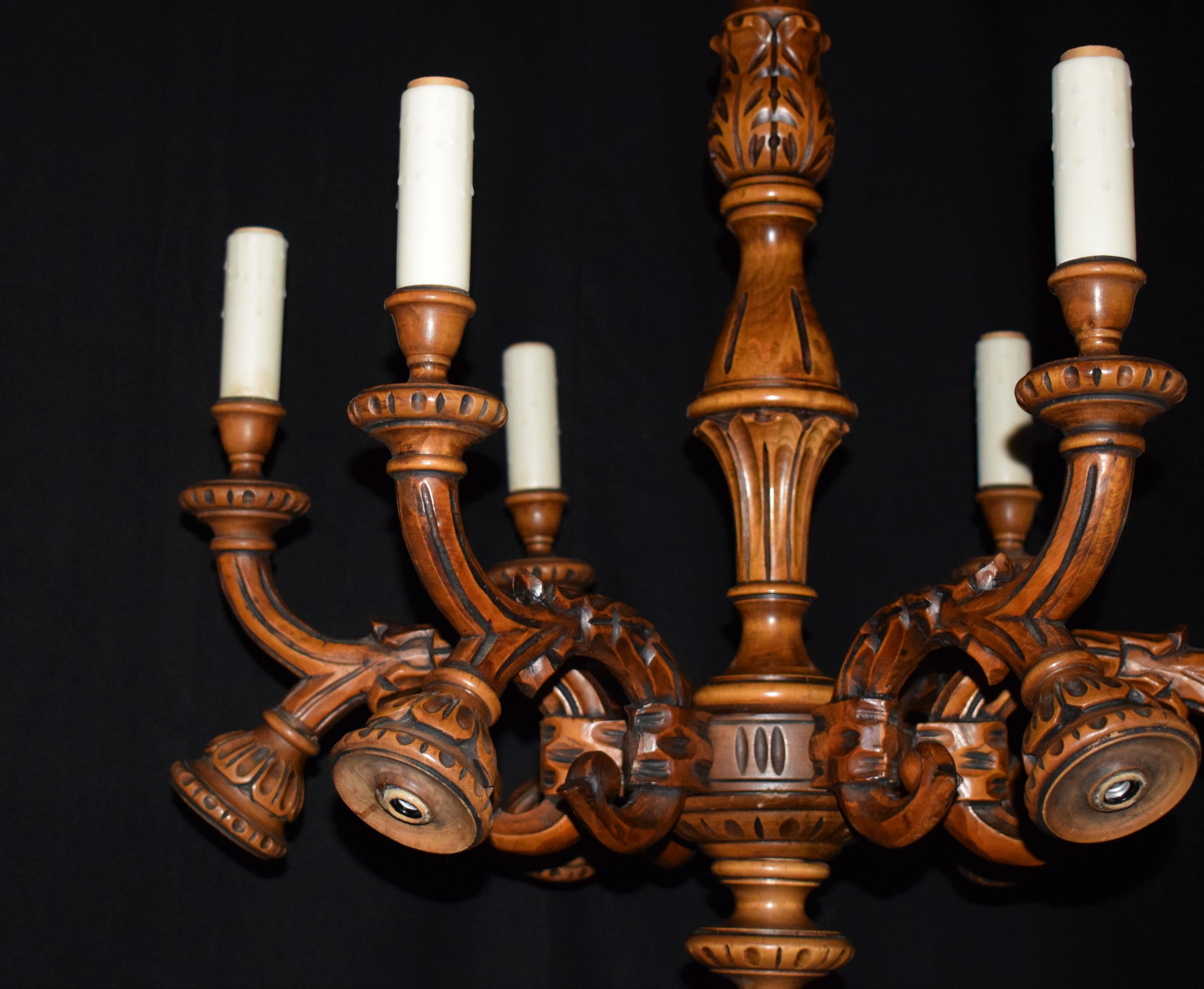 Neoclassical Carved Wood Chandelier