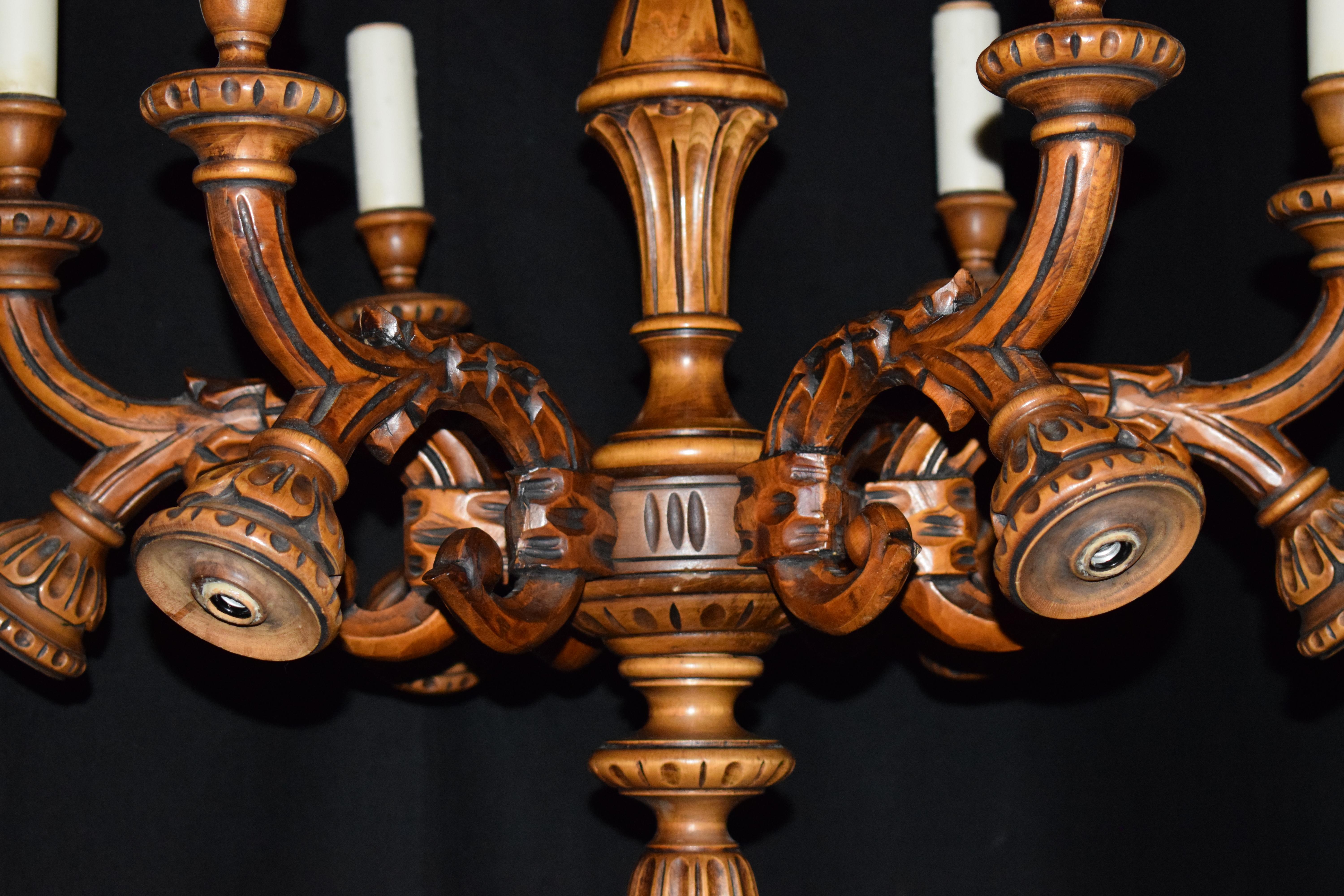 French Carved Wood Chandelier