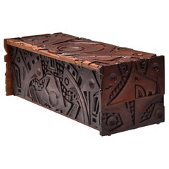 Retro Carved Wood Chest by Gianni Pinna