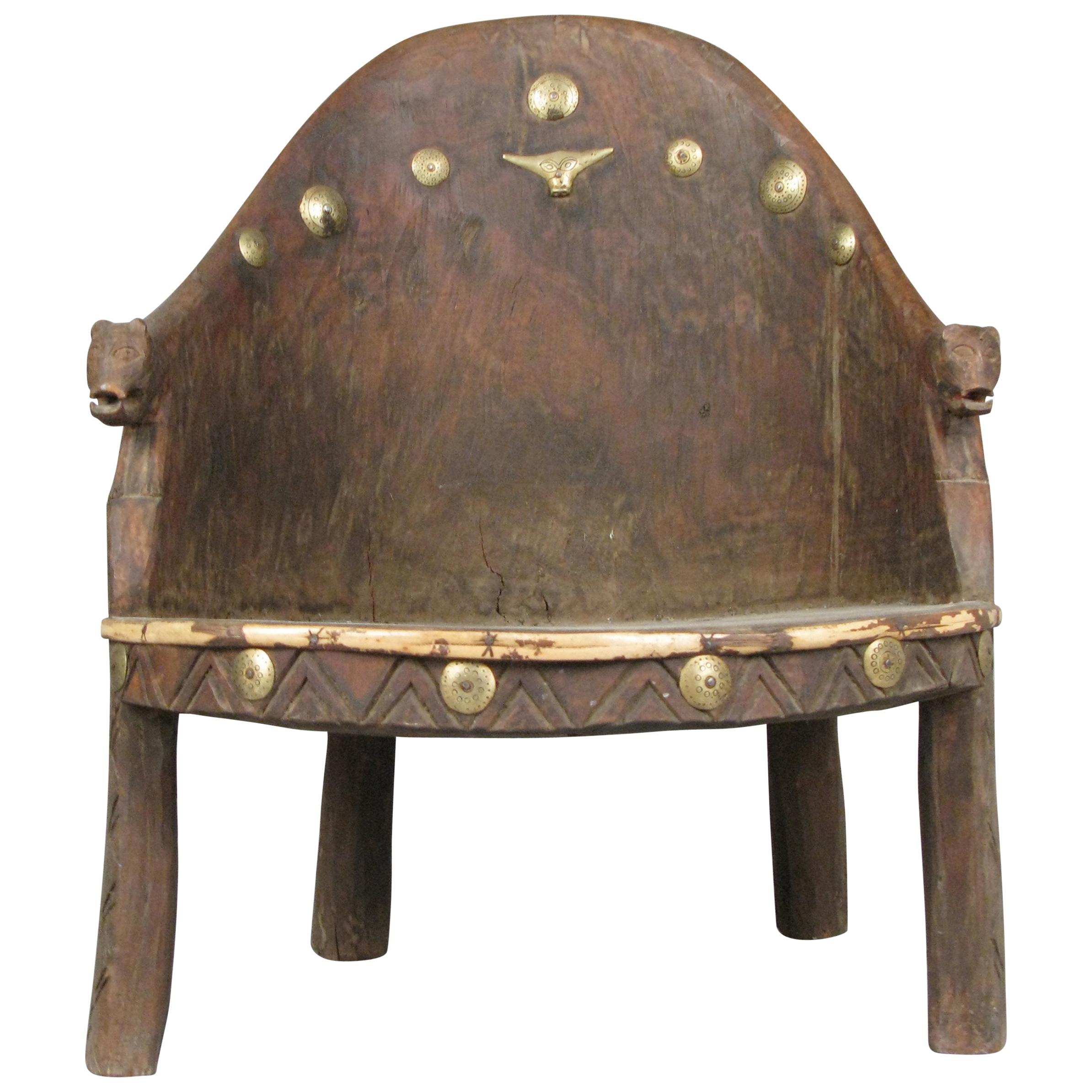 Carved Wood Chief's Chair from Nagaland, India For Sale