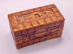 Carved Wood Chinese Box, with Landscape and Characters Decor Pattern, China 20th