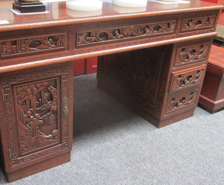 Carved Wood Chinese Desk For Sale at 1stdibs