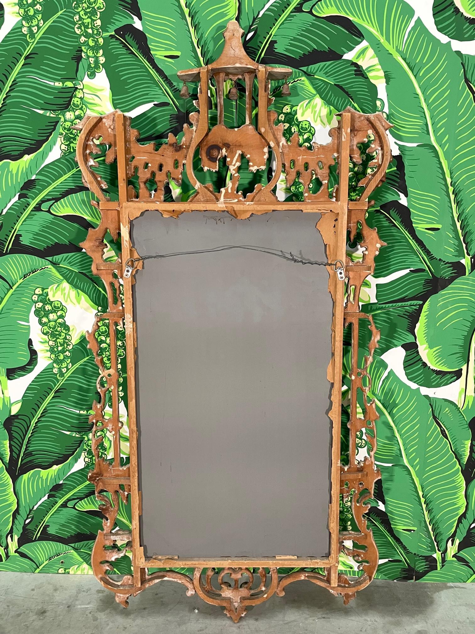 Carved Wood Chinoiserie Large Pagoda Mirror 3
