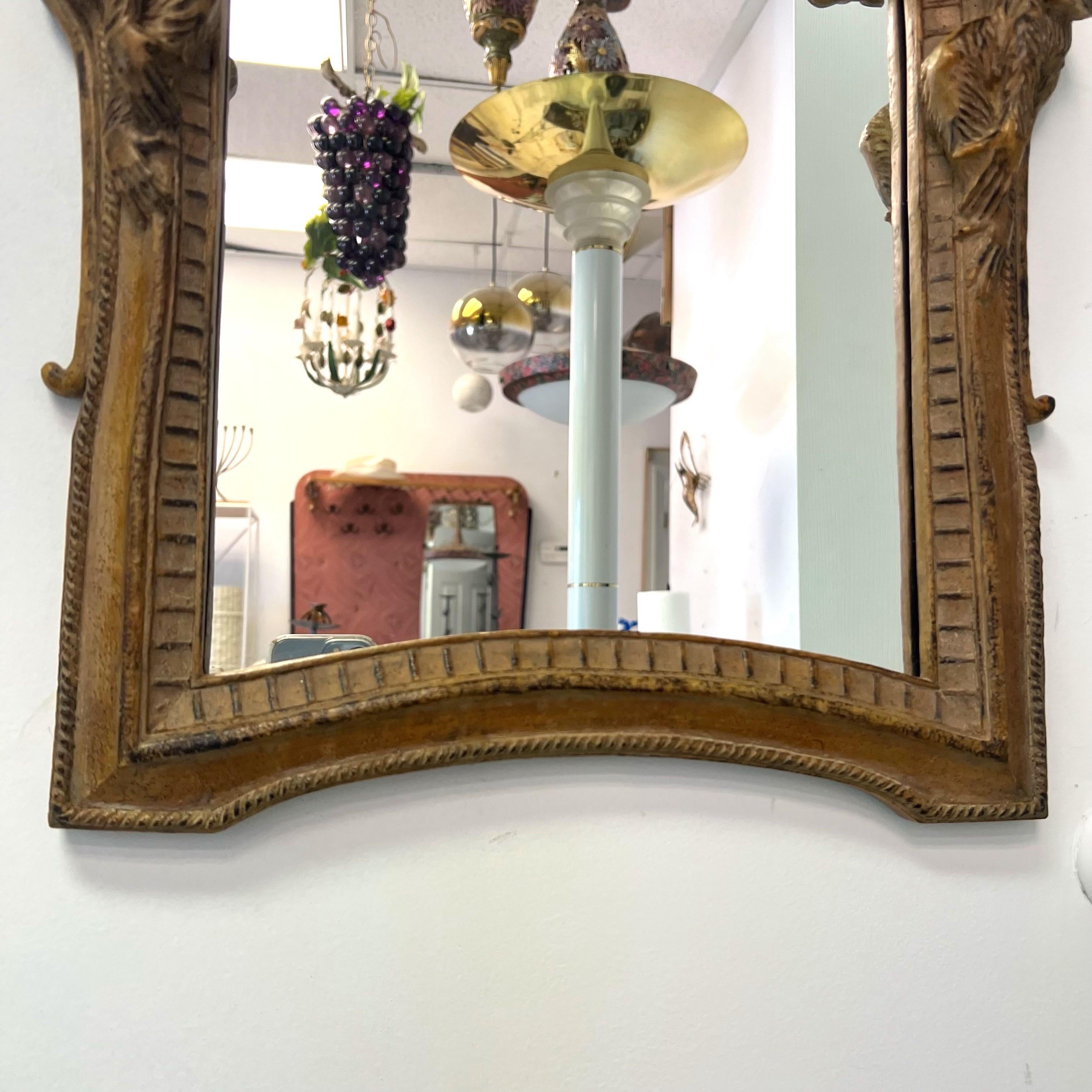 American Carved Wood Chinoiserie Monkey and Palm Mirror