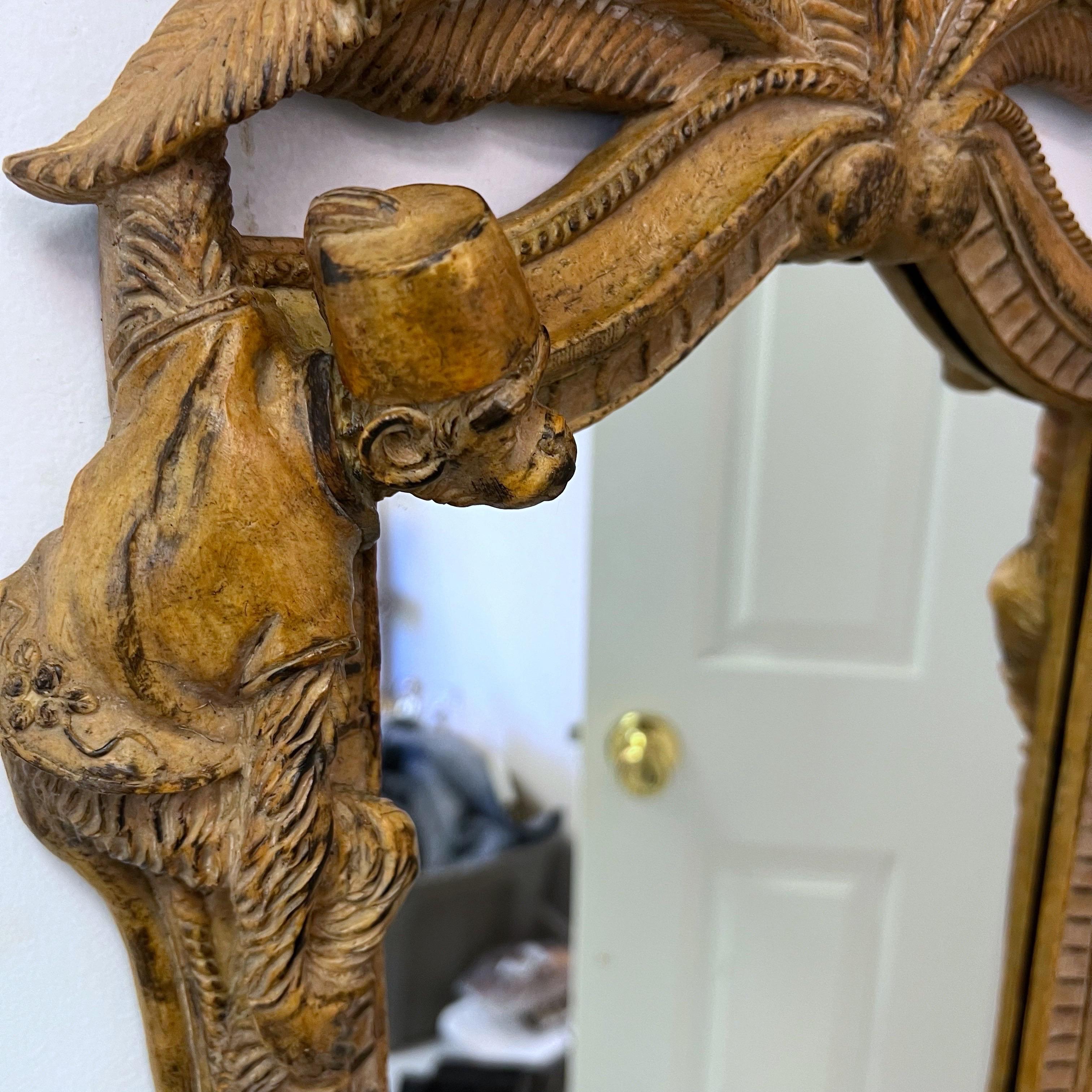 Carved Wood Chinoiserie Monkey and Palm Mirror In Good Condition In Charleston, SC