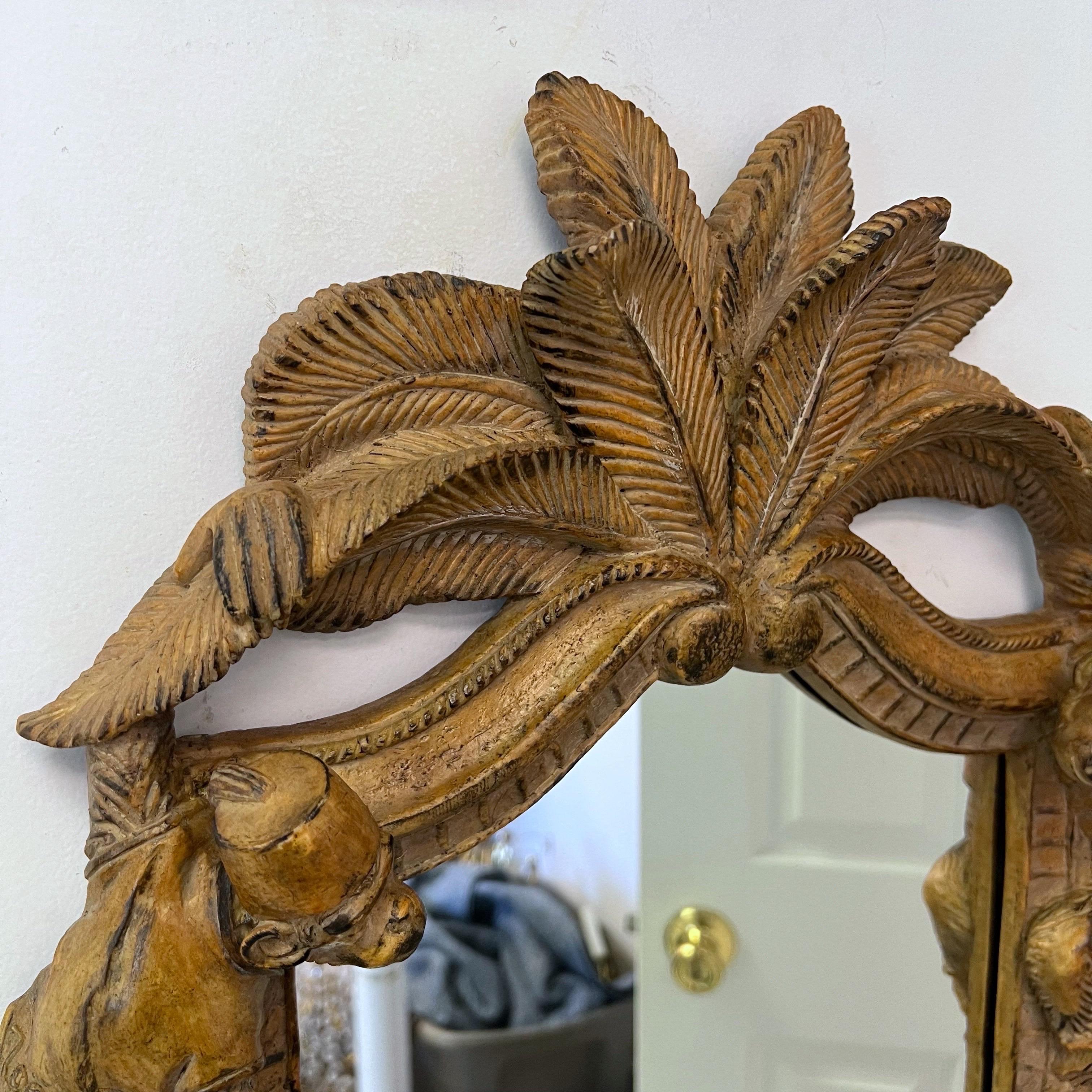 20th Century Carved Wood Chinoiserie Monkey and Palm Mirror For Sale