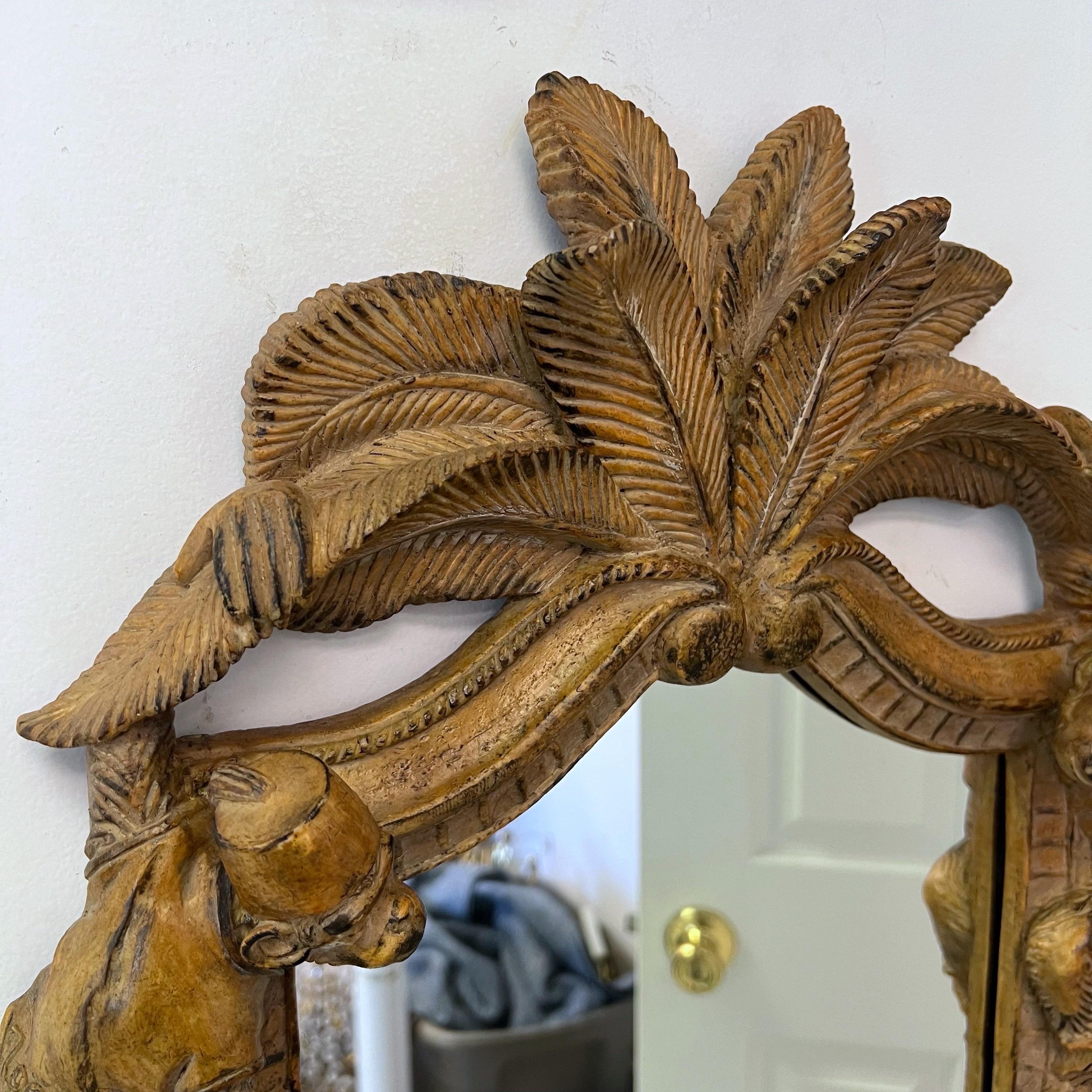 20th Century Carved Wood Chinoiserie Monkey and Palm Mirror