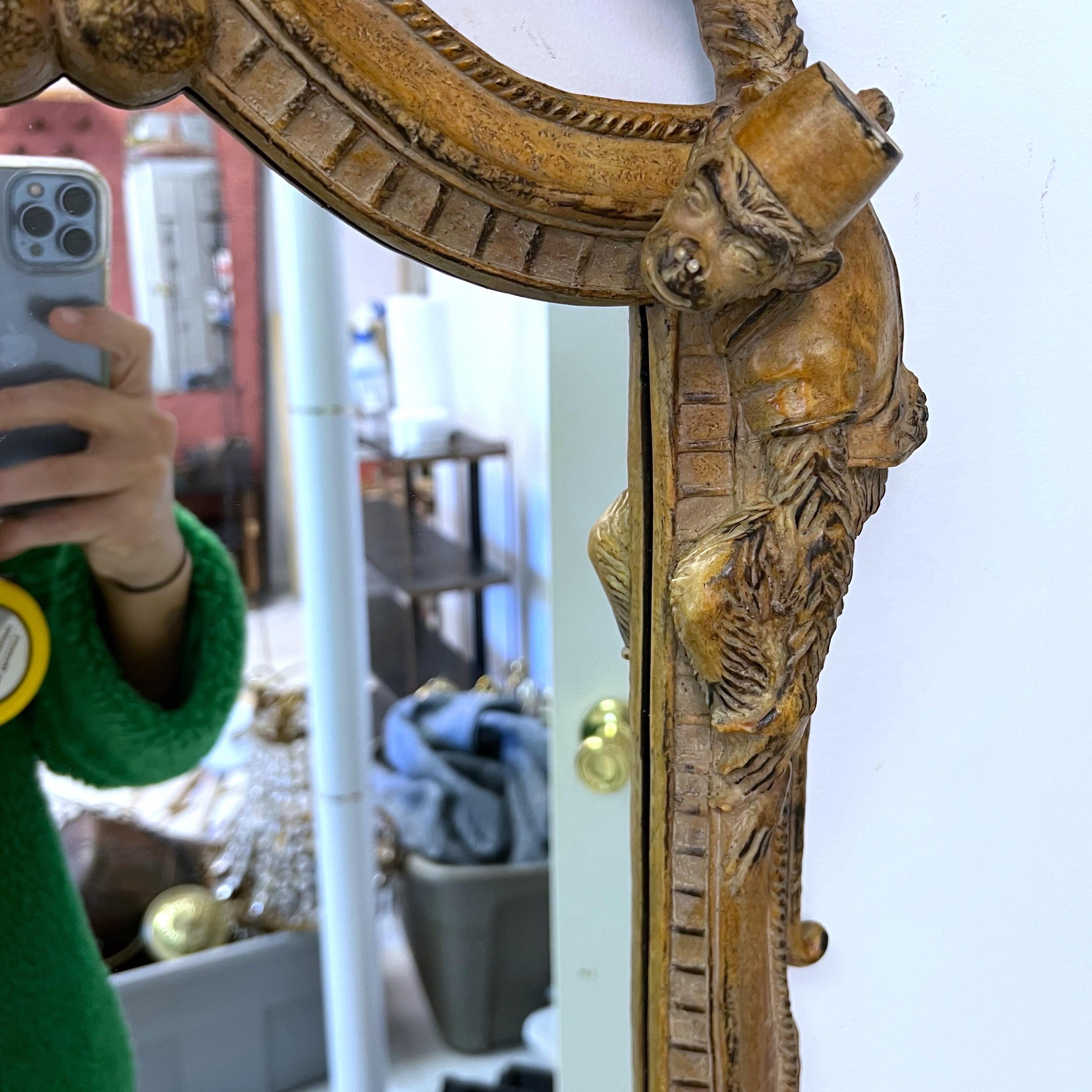 Carved Wood Chinoiserie Monkey and Palm Mirror For Sale 1