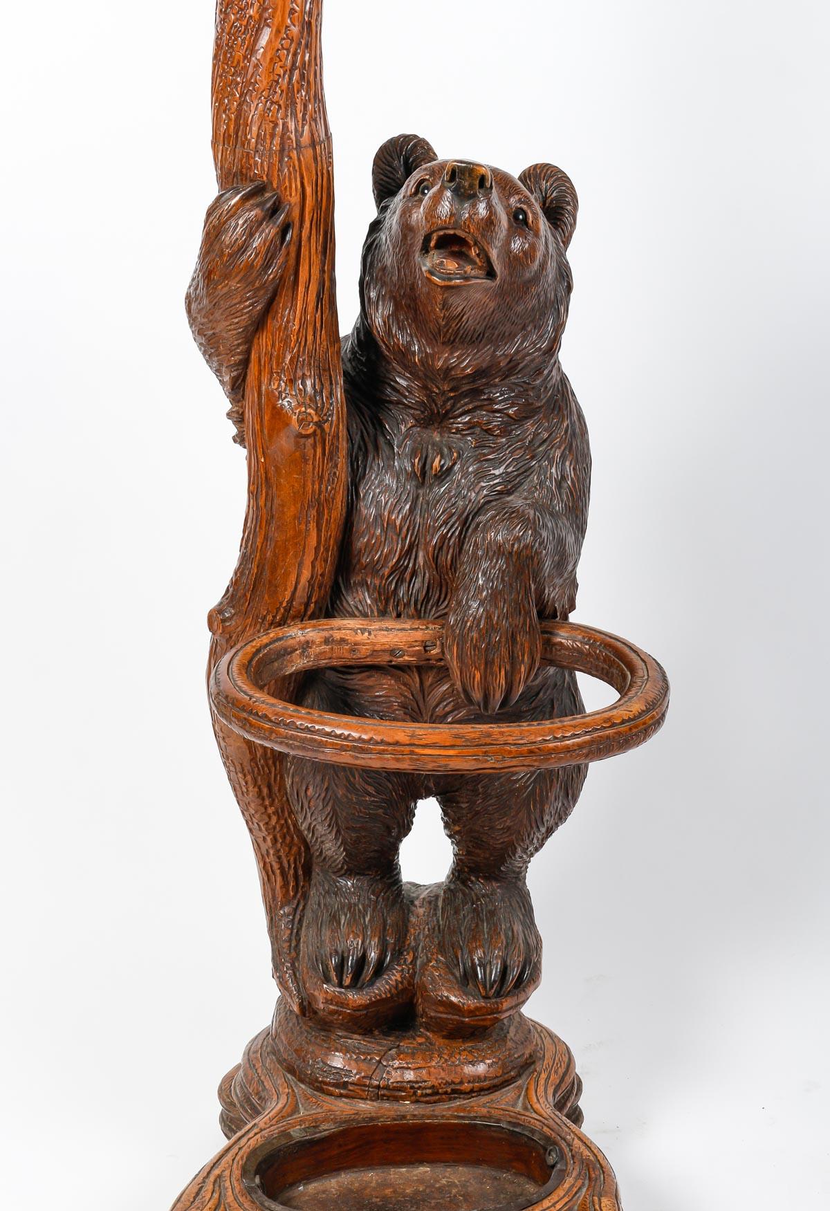 Swiss Carved Wood Coat Stand, Napoleon III Period, 19th Century.