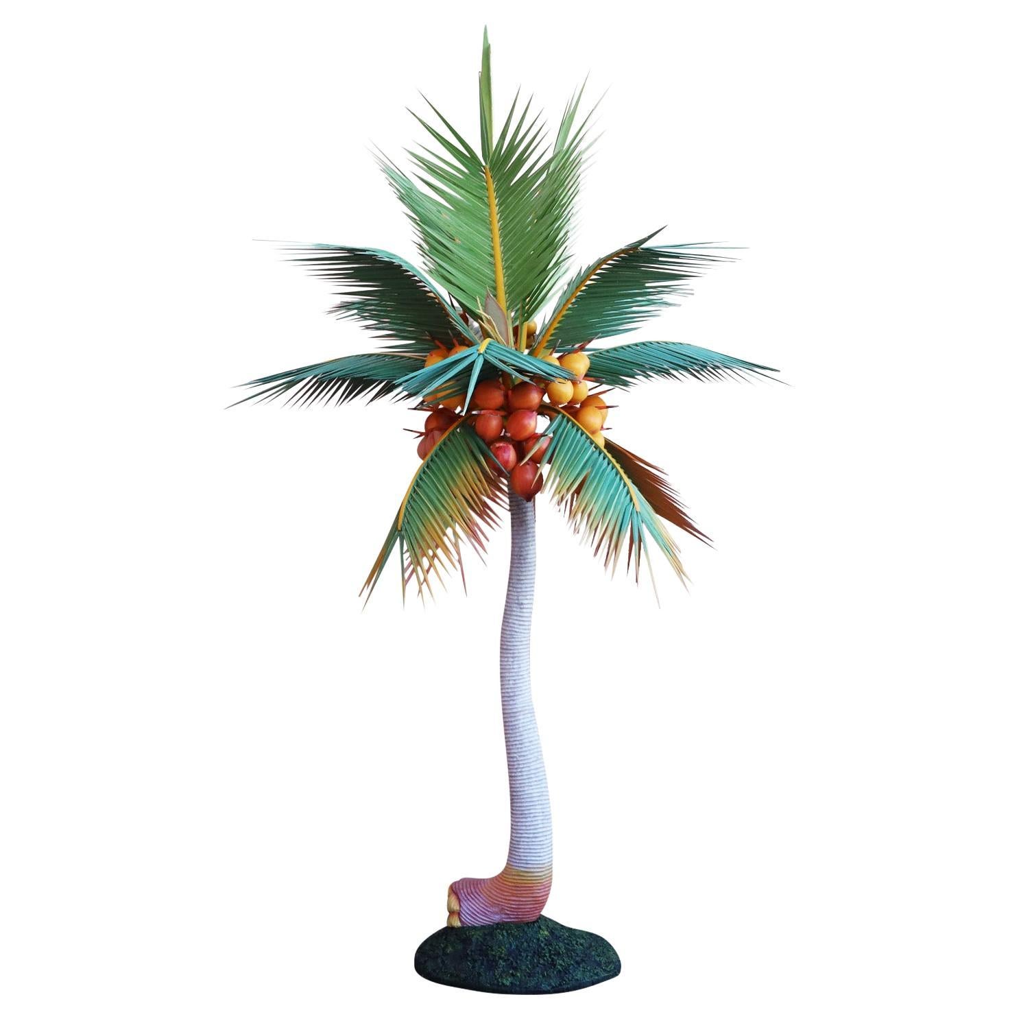 Carved Wood Colorful Life Size Palm Tree Sculpture
