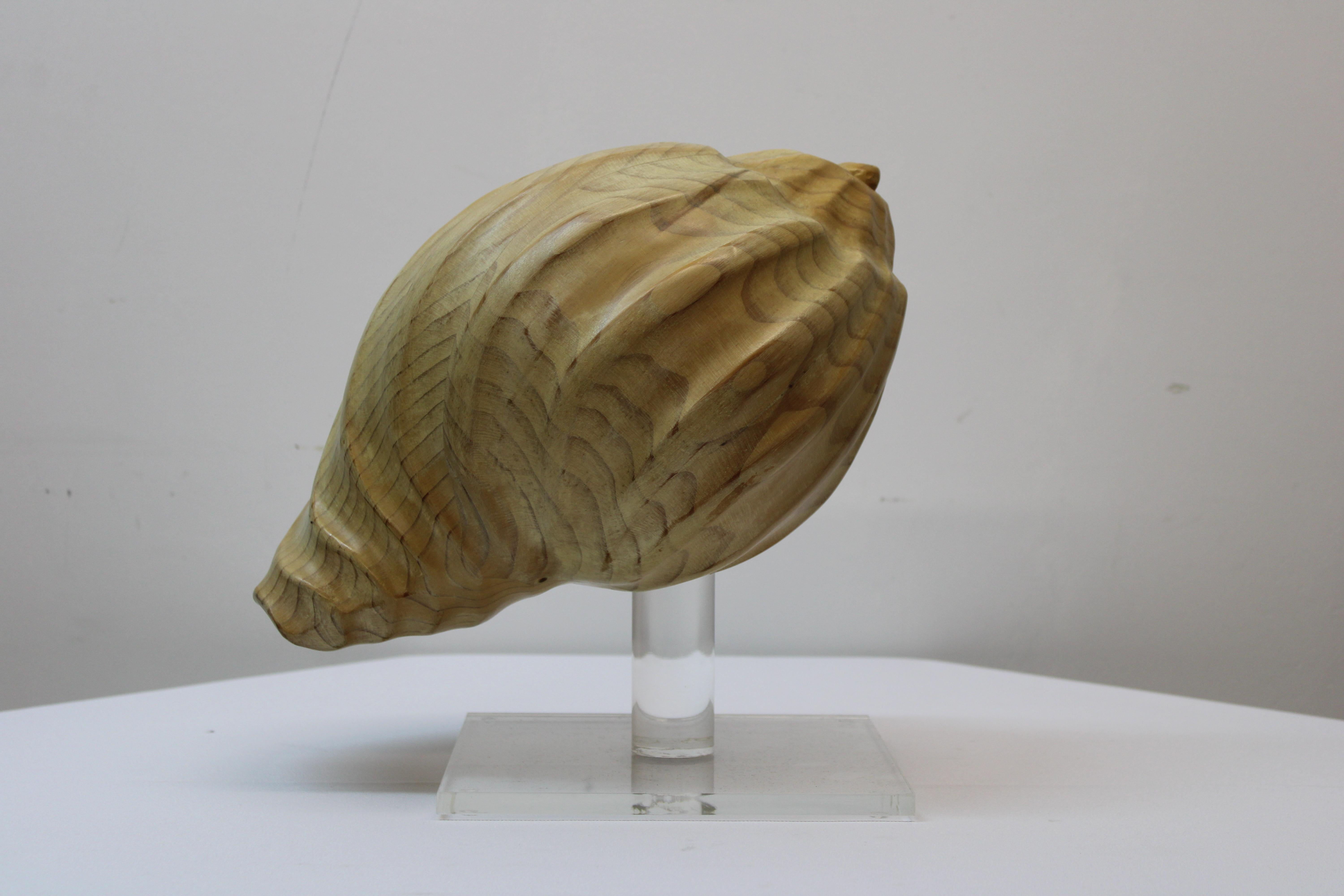20th Century Carved Wood Conch Shell on Lucite Base