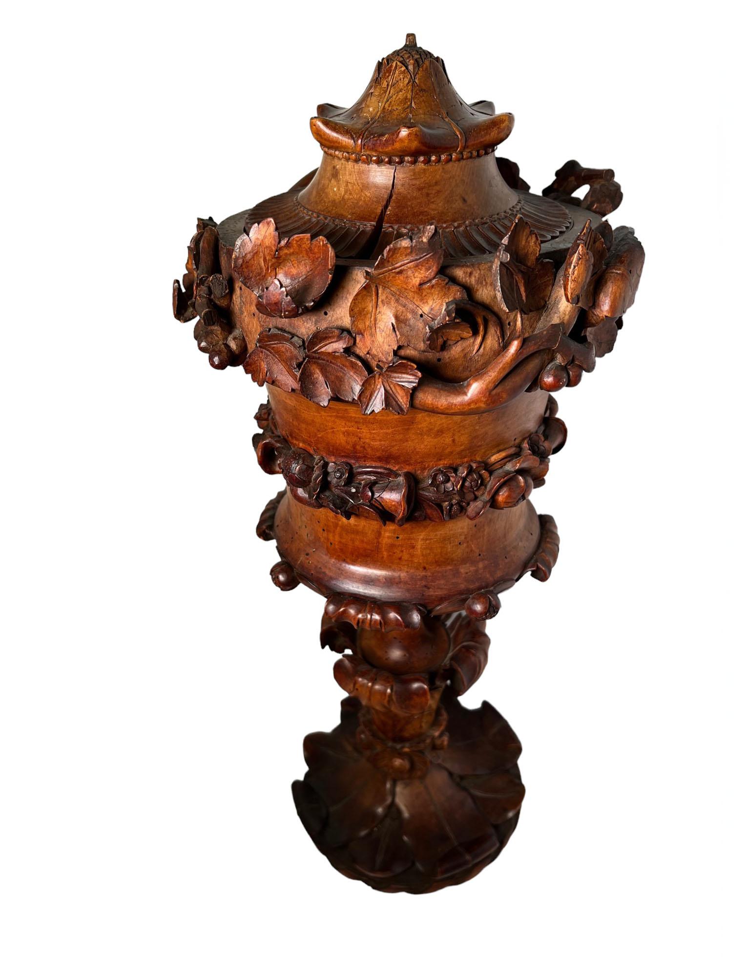 German Carved Wood Cup With Lid Circa 1800 For Sale