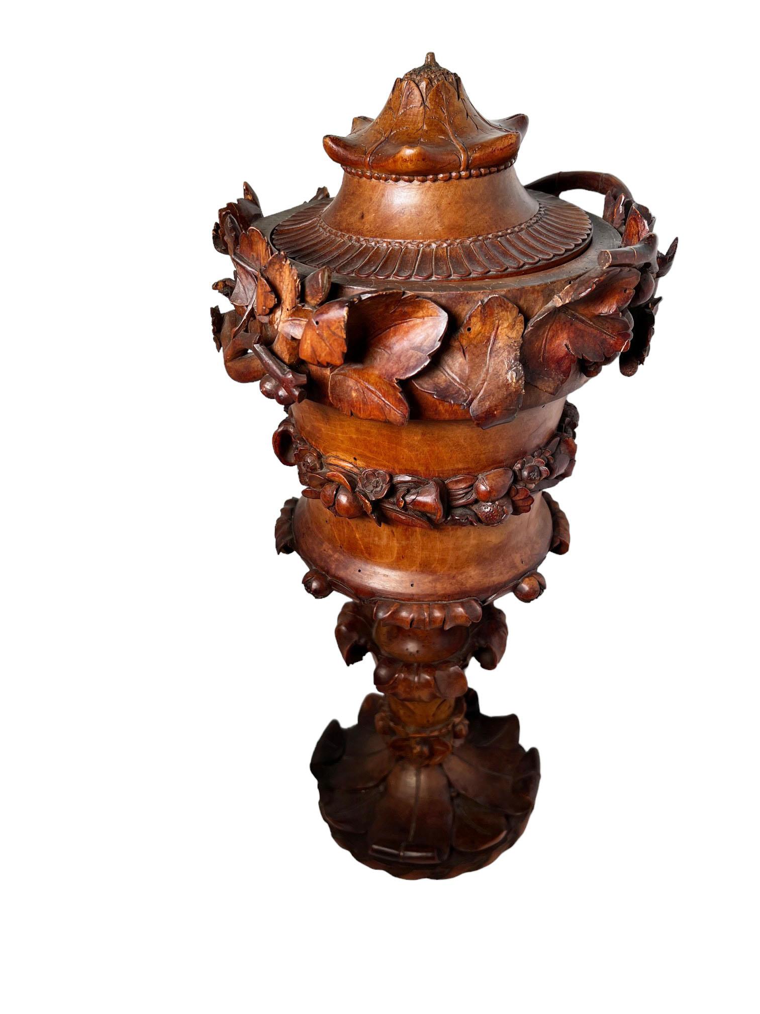 Carved Wood Cup With Lid Circa 1800 For Sale 1