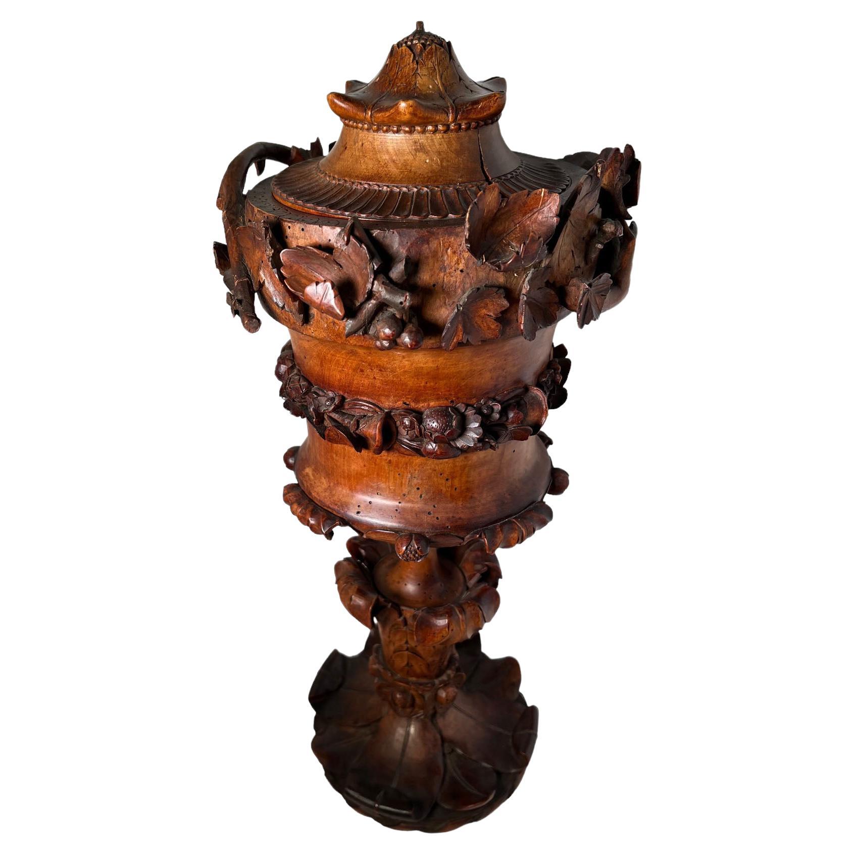 Carved Wood Cup With Lid Circa 1800