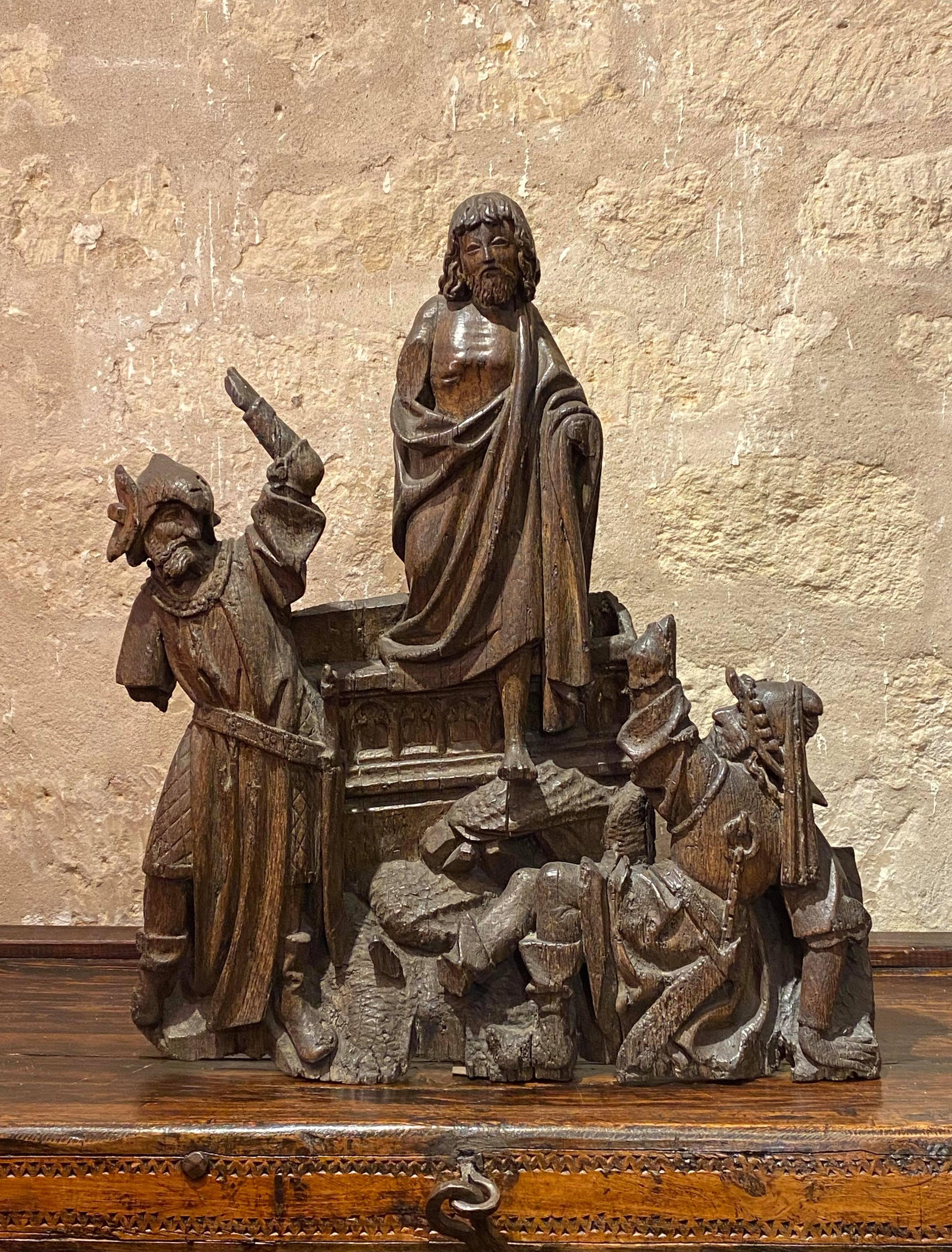 Carved wood depicting the resurrection of Christ

ORIGIN : SOUTHERN NETHERLANDS, ANTWERP
PERIOD : EARLY 16th CENTURY

Height : 67.5 cm
Length : 57 cm

Oakwood

Provenance : Collection of Maurice Larminet (1883-1968),