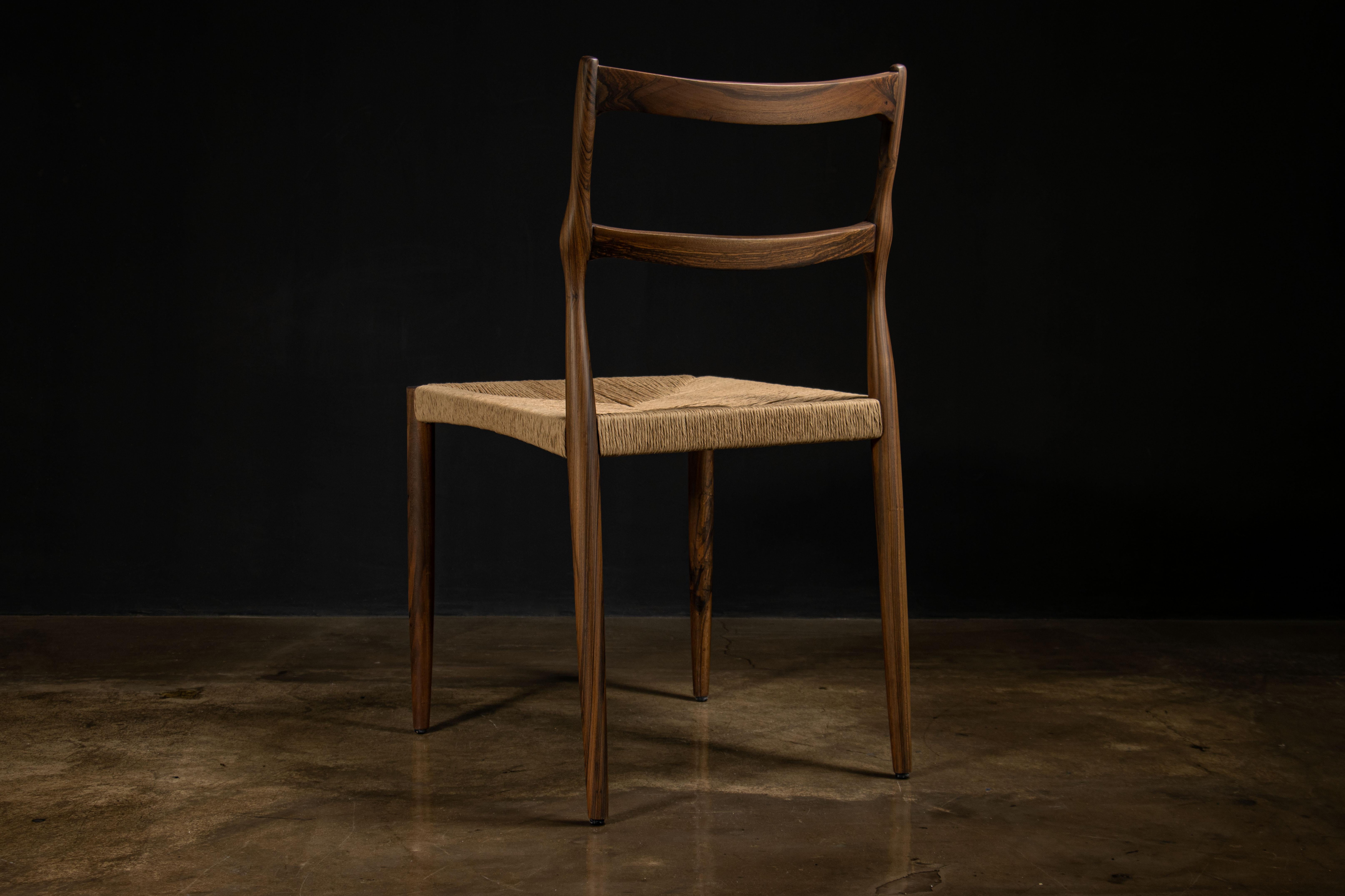 Modern Carved Wood Dining Chair with Woven Rush Seat from Costantini, Liviano, in Stock For Sale