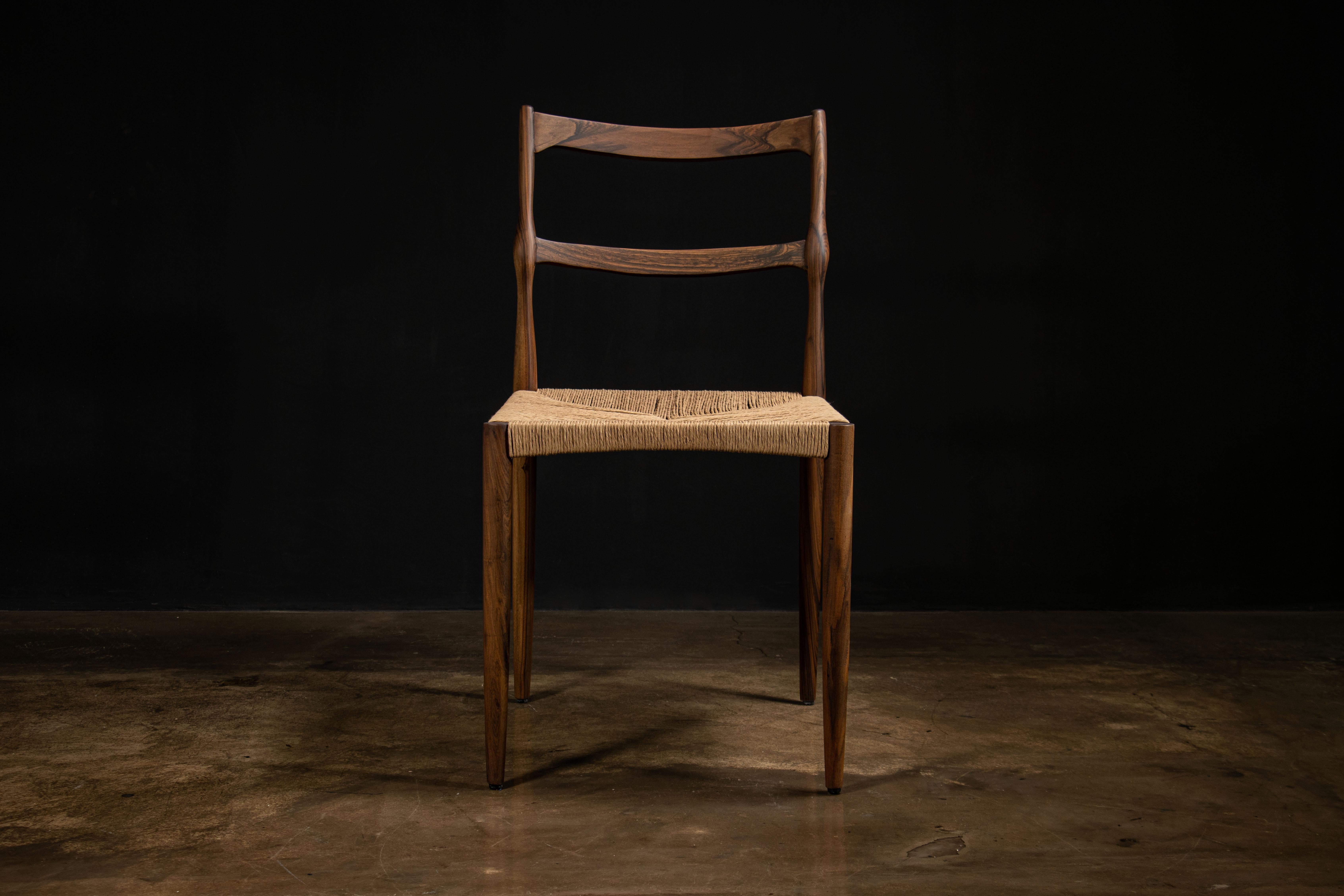 Argentine Carved Wood Dining Chair with Woven Rush Seat from Costantini, Liviano, in Stock For Sale