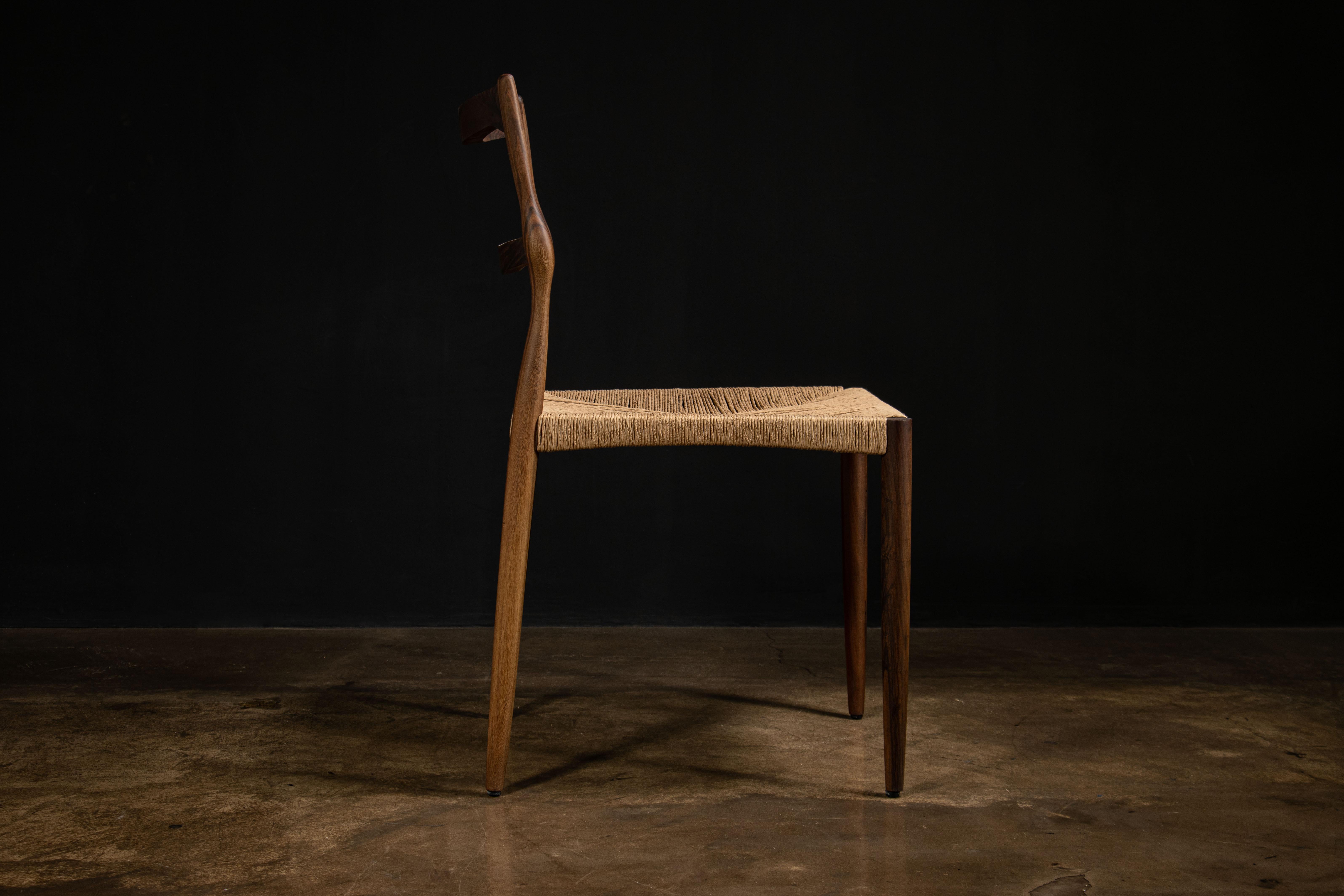 Woodwork Carved Wood Dining Chair with Woven Rush Seat from Costantini, Liviano, in Stock For Sale