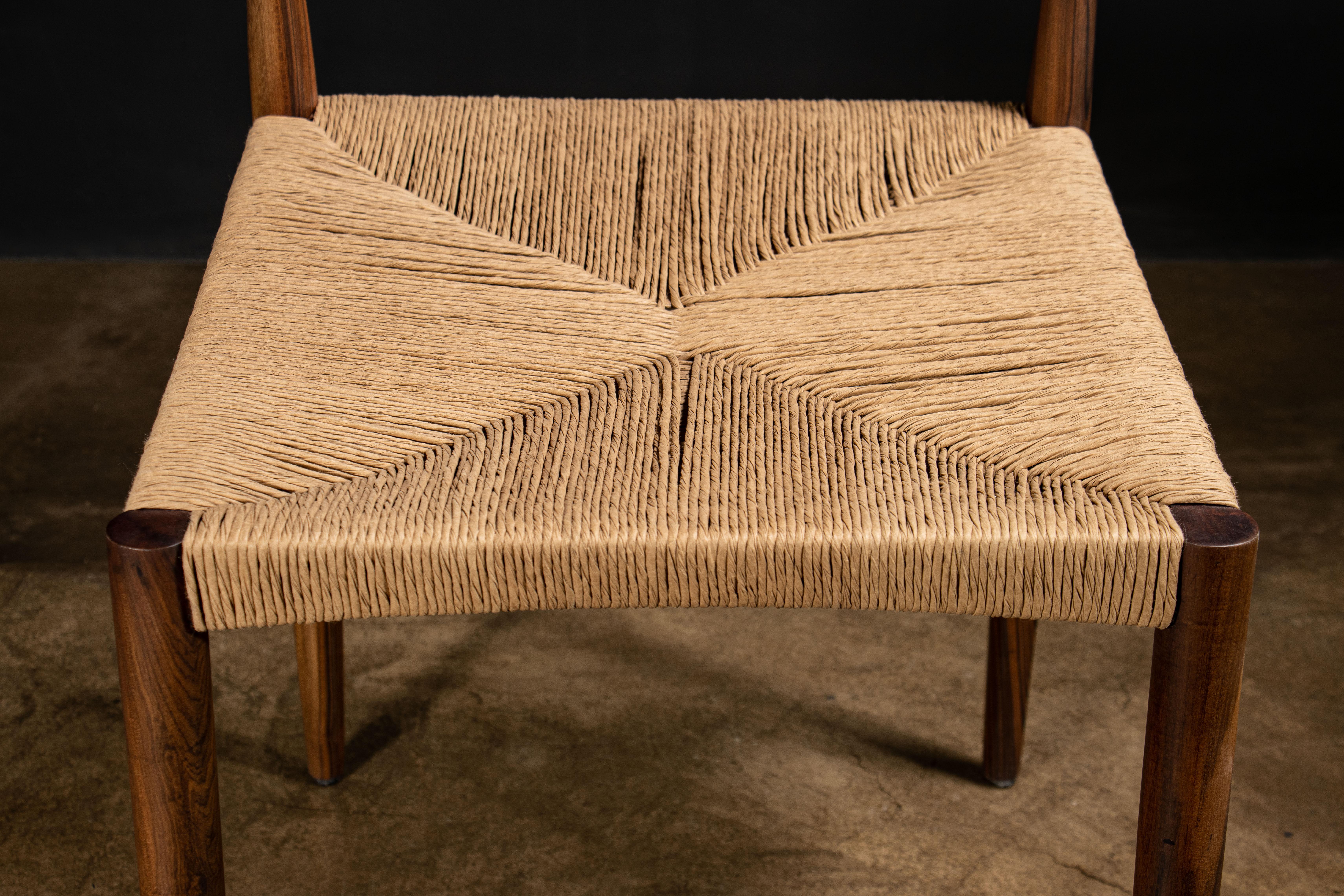Contemporary Carved Wood Dining Chair with Woven Rush Seat from Costantini, Liviano, in Stock For Sale