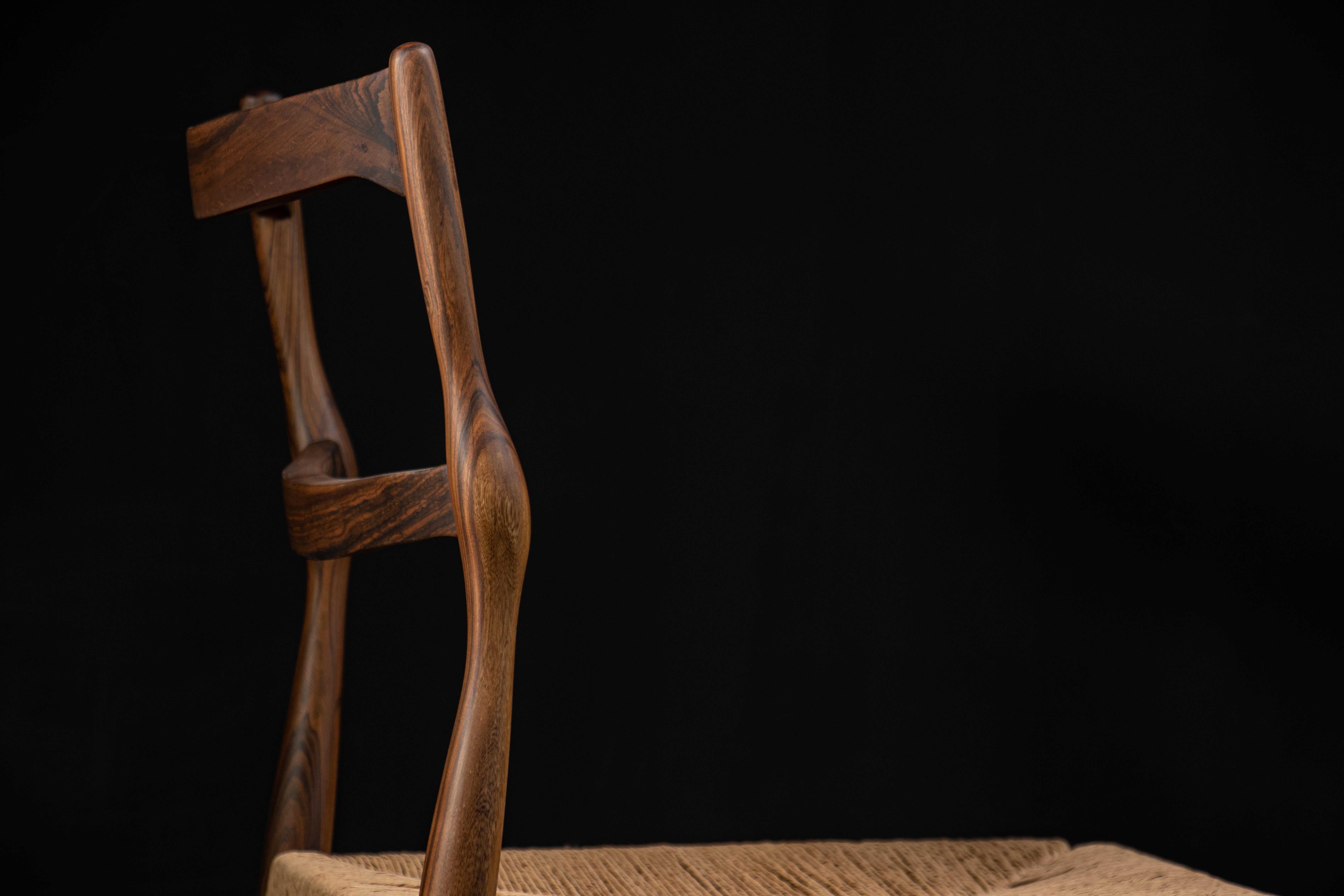 Carved Wood Dining Chair with Woven Rush Seat from Costantini, Liviano, in Stock For Sale 1