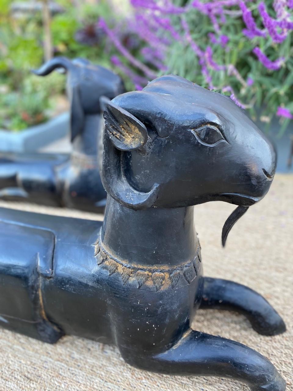Carved Wood Double Ram Head and Double Goat Head Sculptures In Good Condition In San Diego, CA