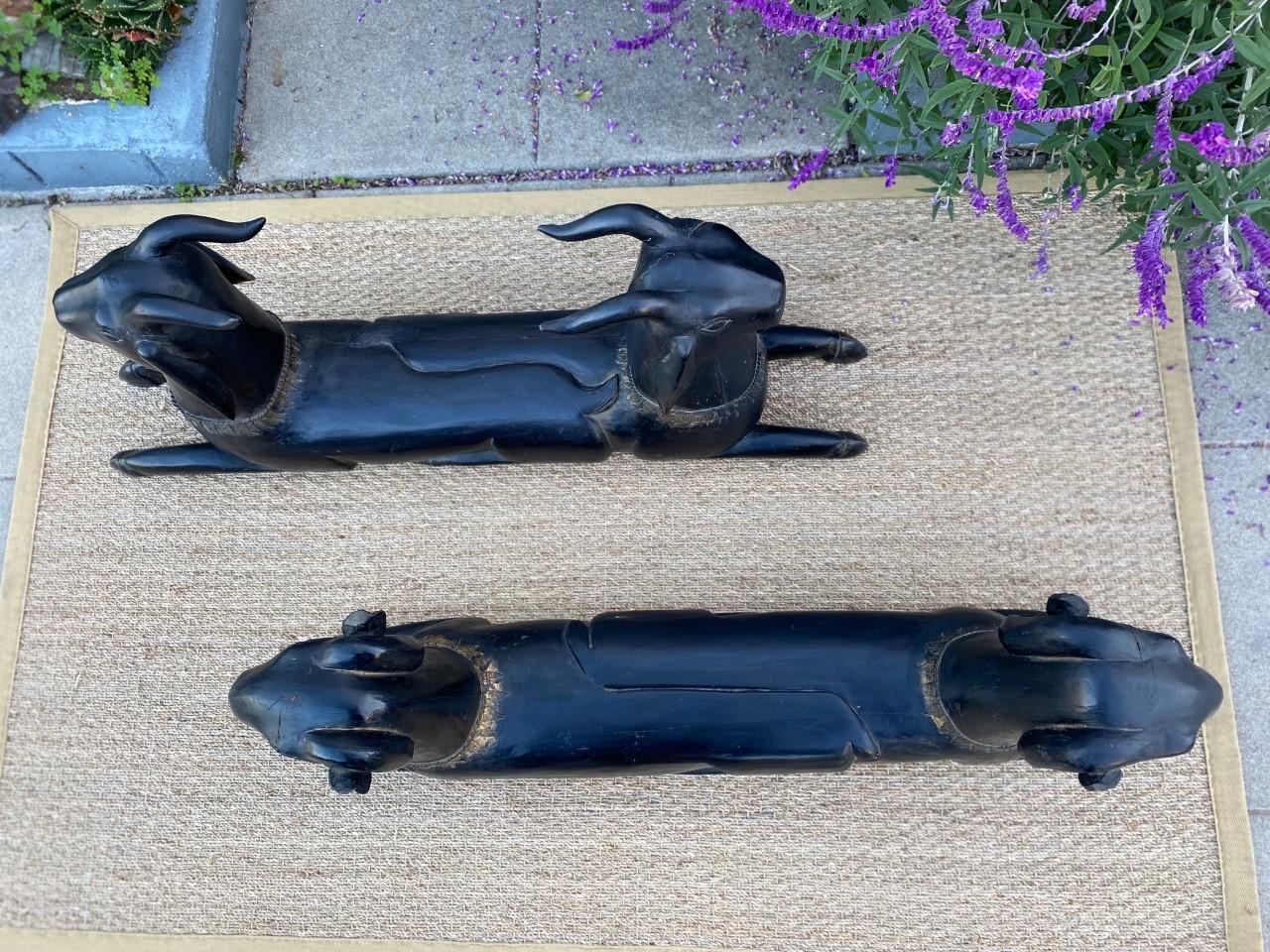 Esculturas de Madera Tallada Doble Cabeza de Carnero y Doble Cabeza de Cabra 2