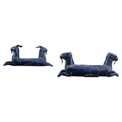 Carved Wood Double Ram Head and Double Goat Head Sculptures