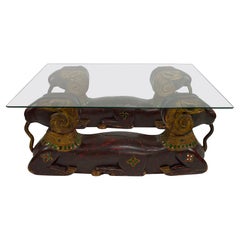 Couchtisch aus geschnitztem Holz mit doppeltem Widderkopf, Hollywood Regency, um 1970