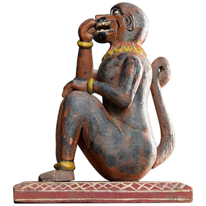 Carved Wood Early 20th Century Monkey Figure at 1stDibs