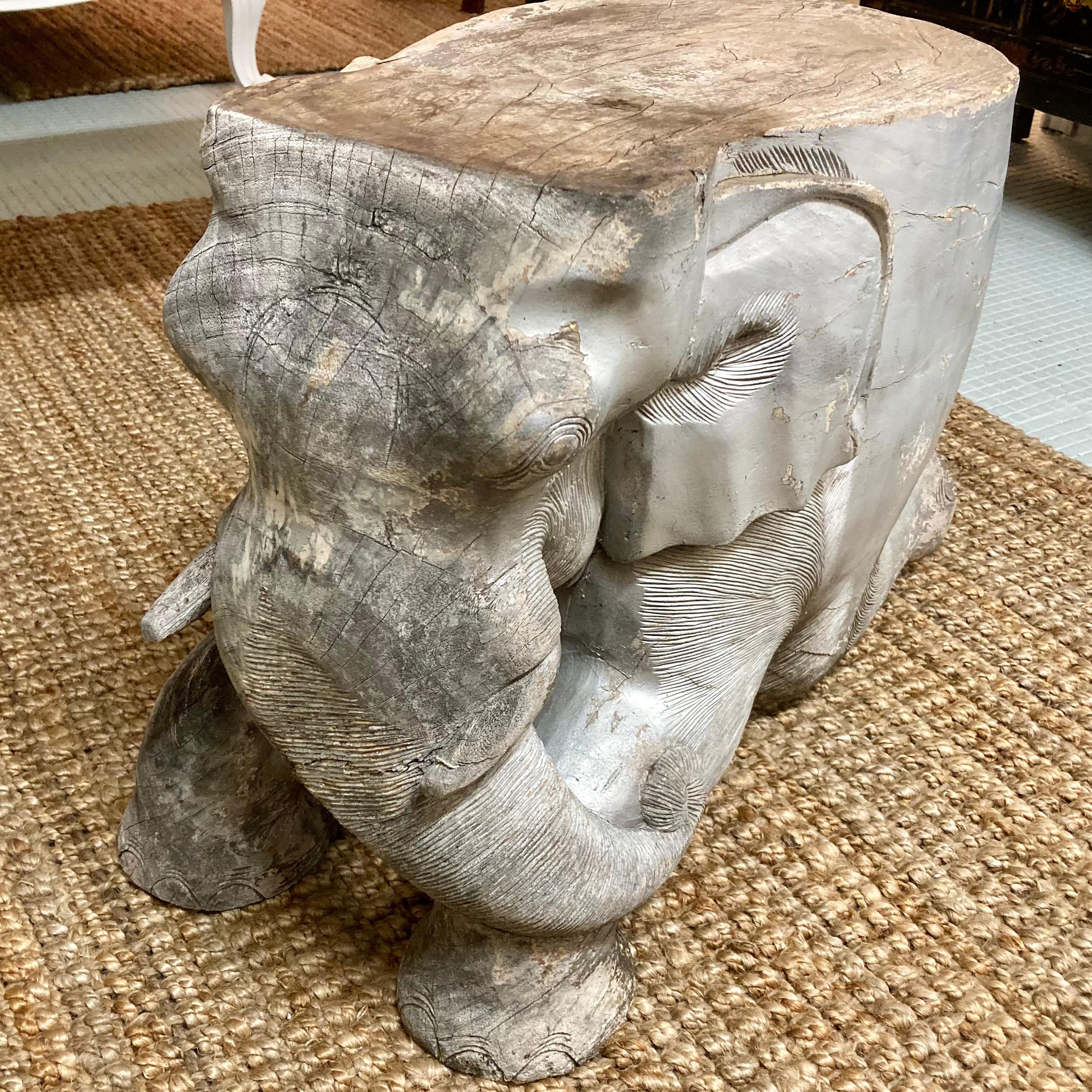 Carved Wood Elephant Cocktail Table/Seat Right Trunk For Sale 4