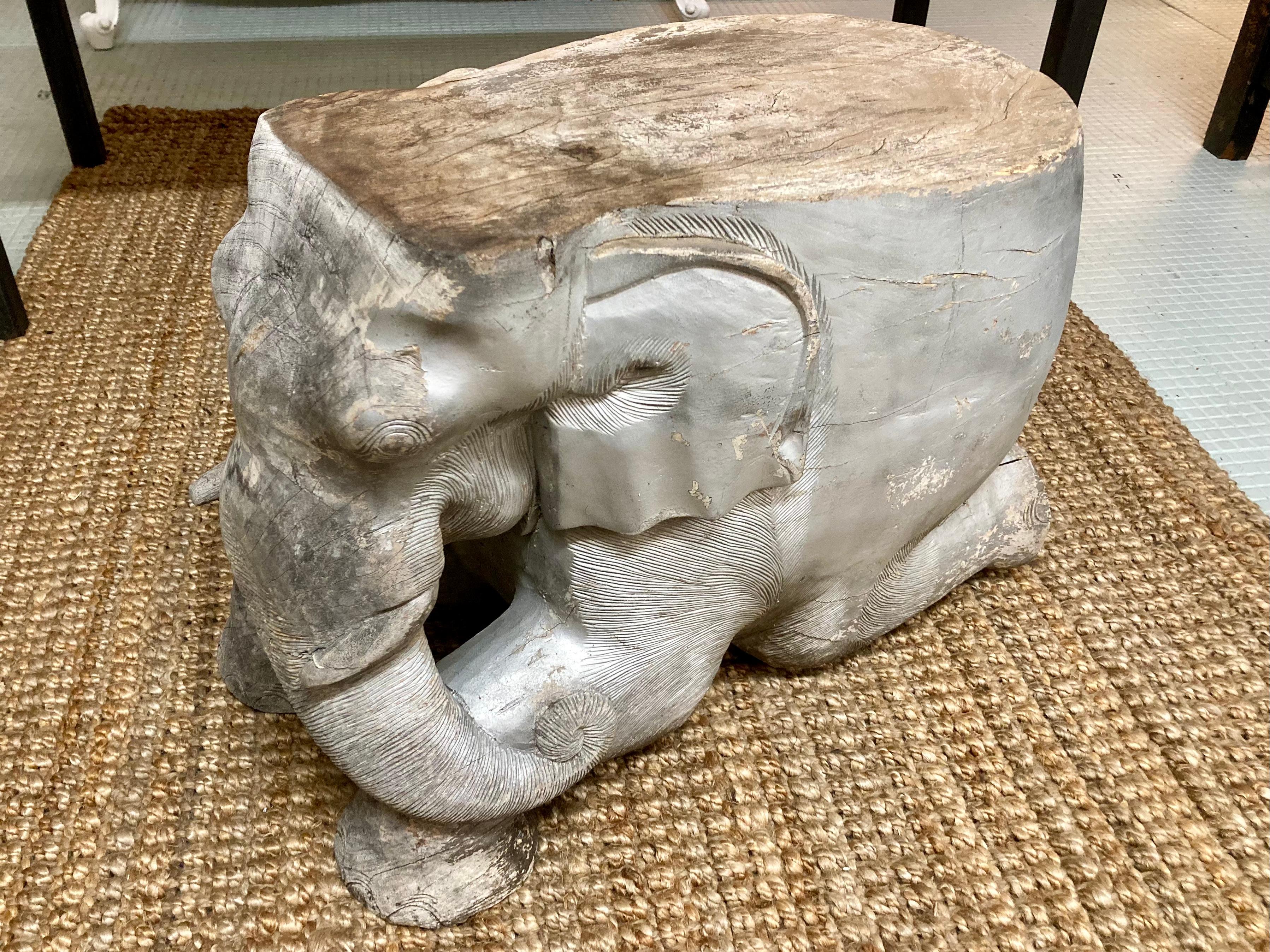 Carved Wood Elephant Cocktail Table/Seat Right Trunk For Sale 5