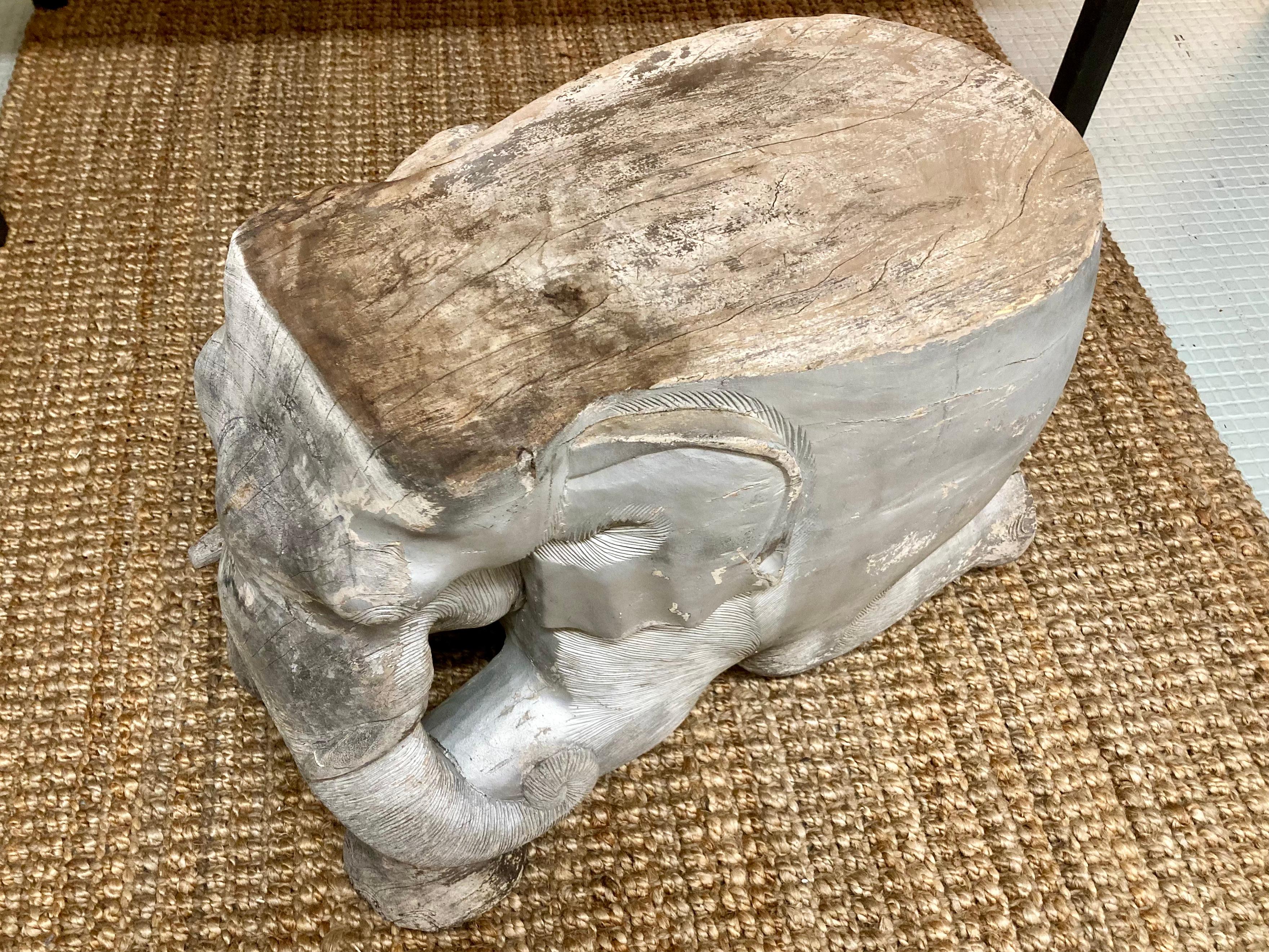 Carved Wood Elephant Cocktail Table/Seat Right Trunk For Sale 6