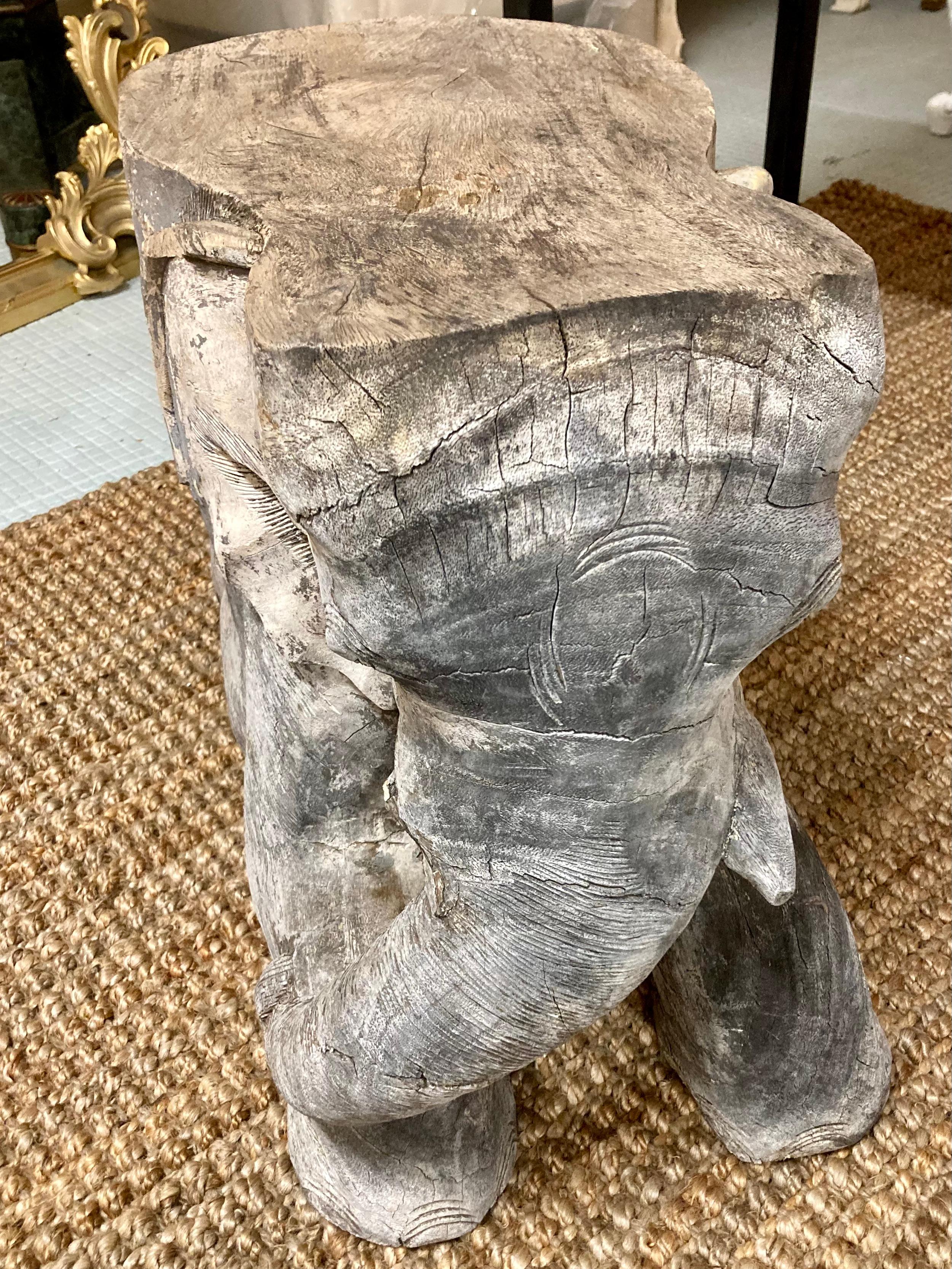 Carved Wood Elephant Cocktail Table/Seat With Left Trunk For Sale 5