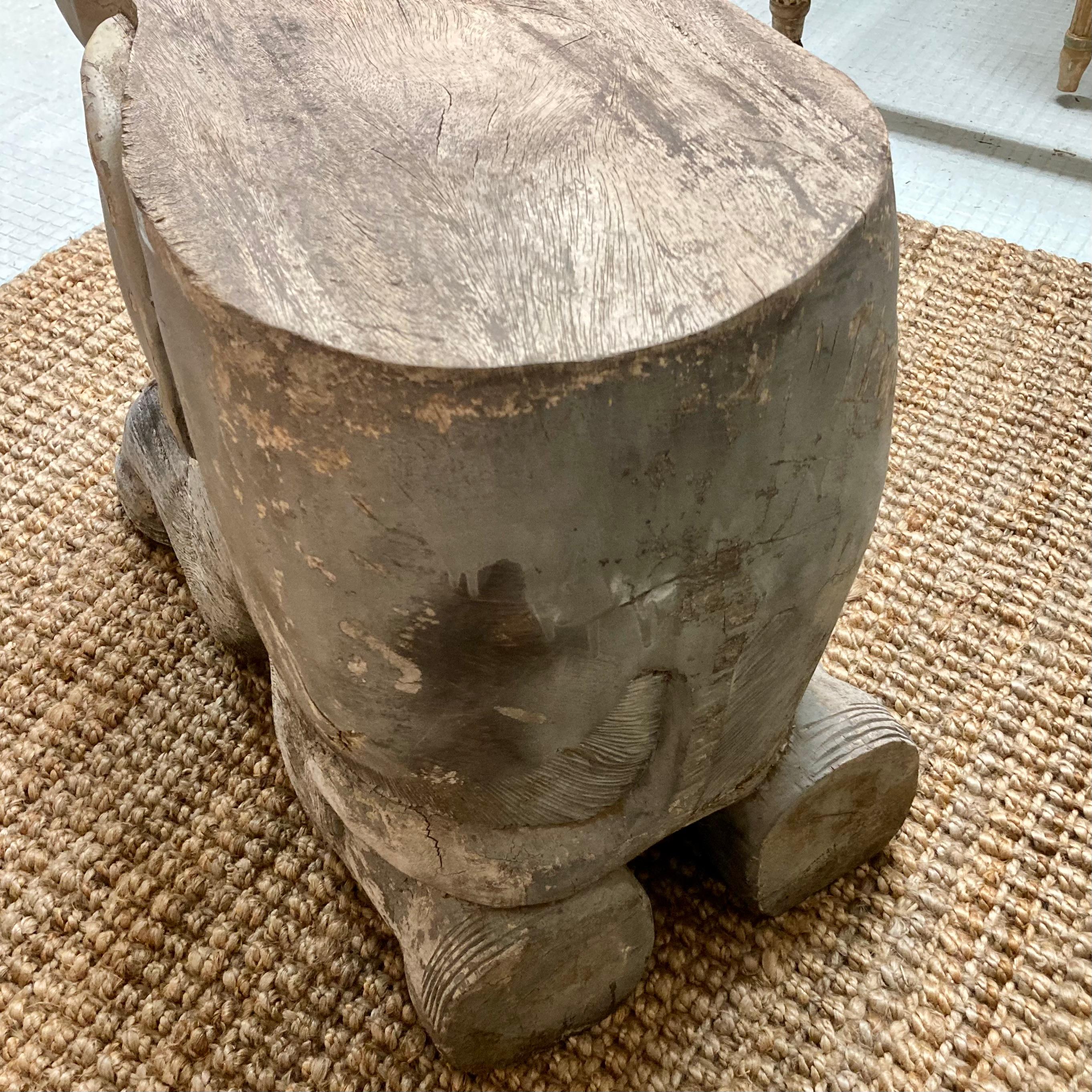 American Carved Wood Elephant Cocktail Table/Seat With Left Trunk For Sale