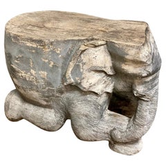 Used Carved Wood Elephant Cocktail Table/Seat With Left Trunk