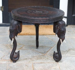 Carved Wood Elephant Form Side Table